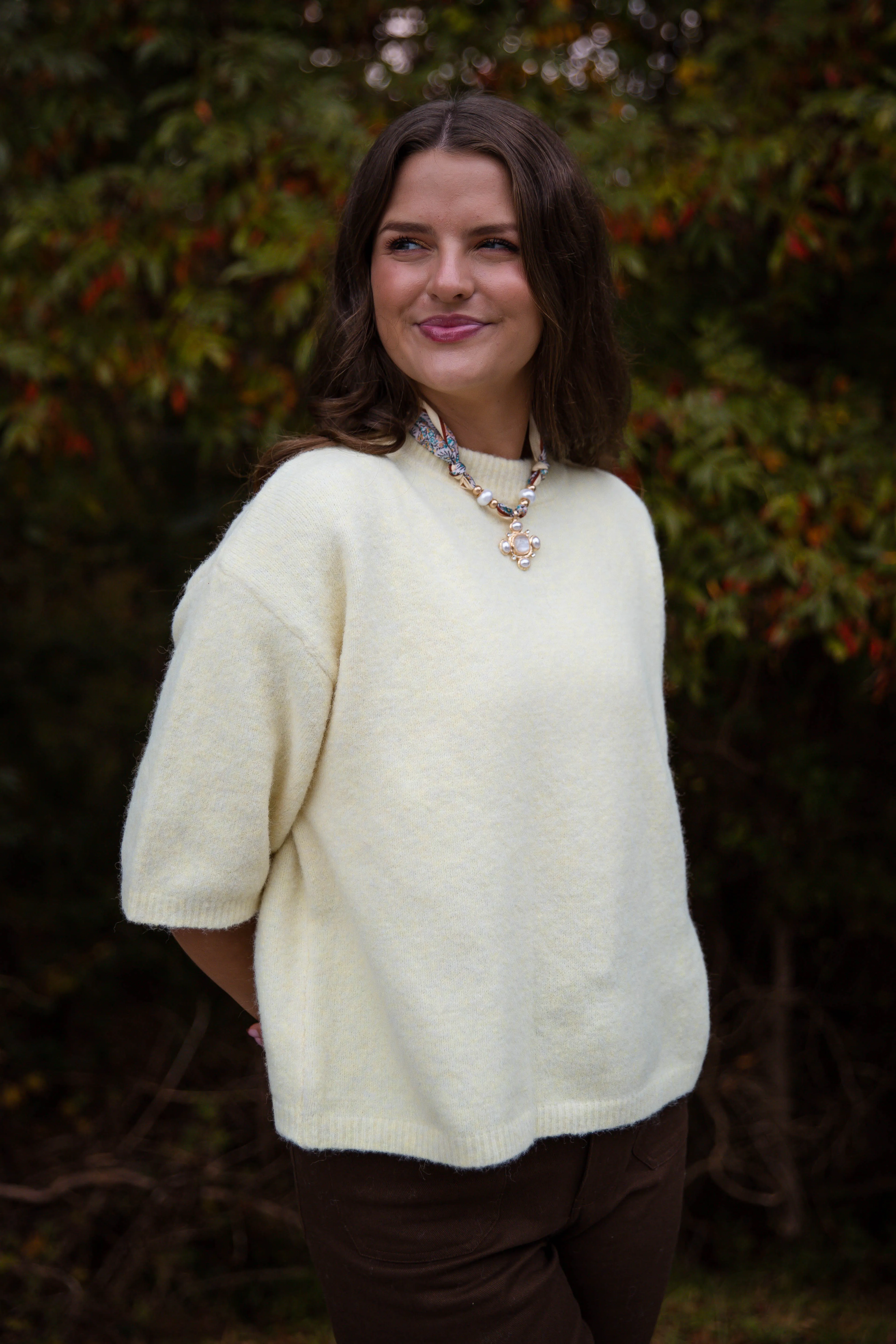 Take A Look At It Sweater-Pale Yellow Drop Shoulder Cut