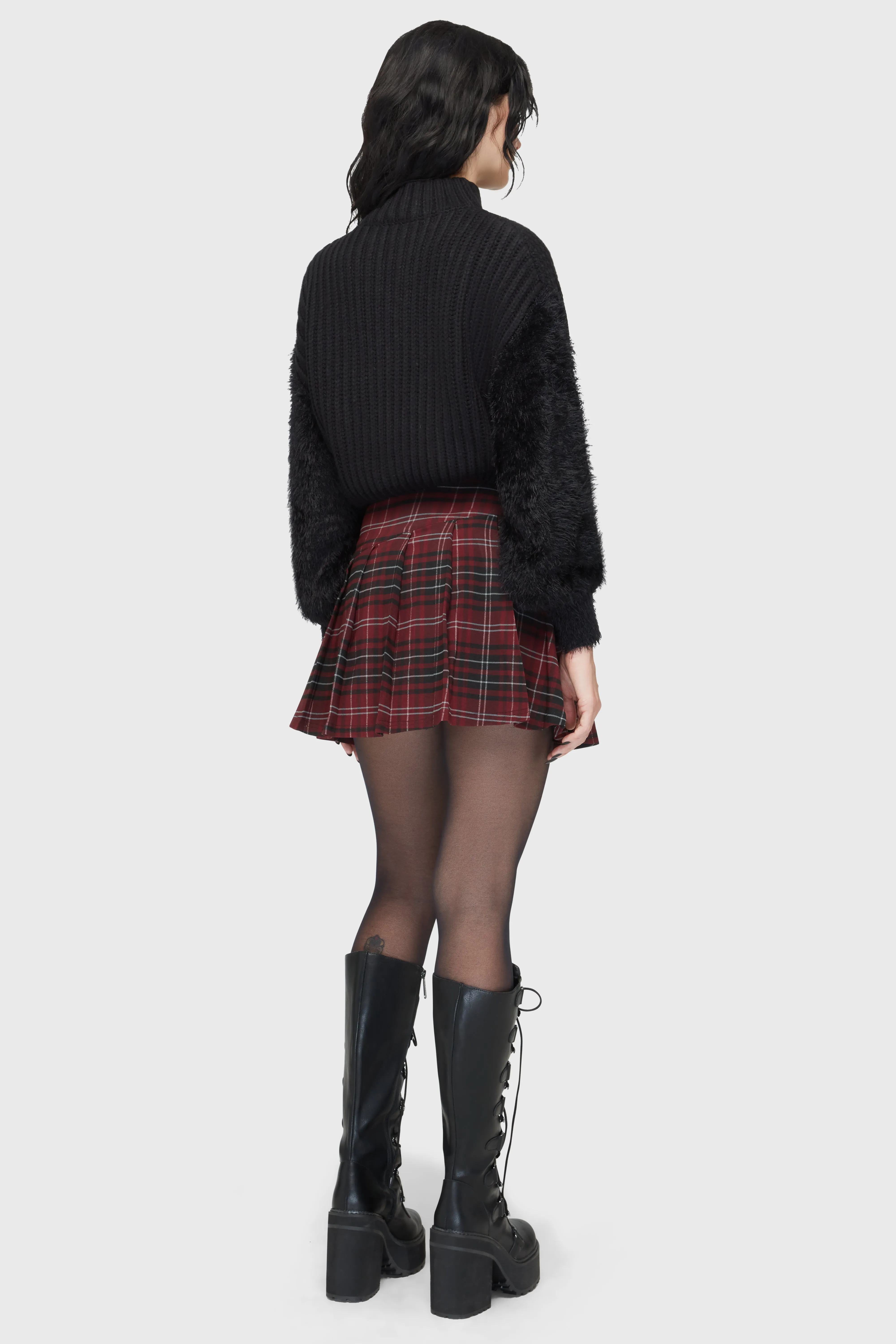 light texture Tartan Riot Skirt [BURGUNDY]