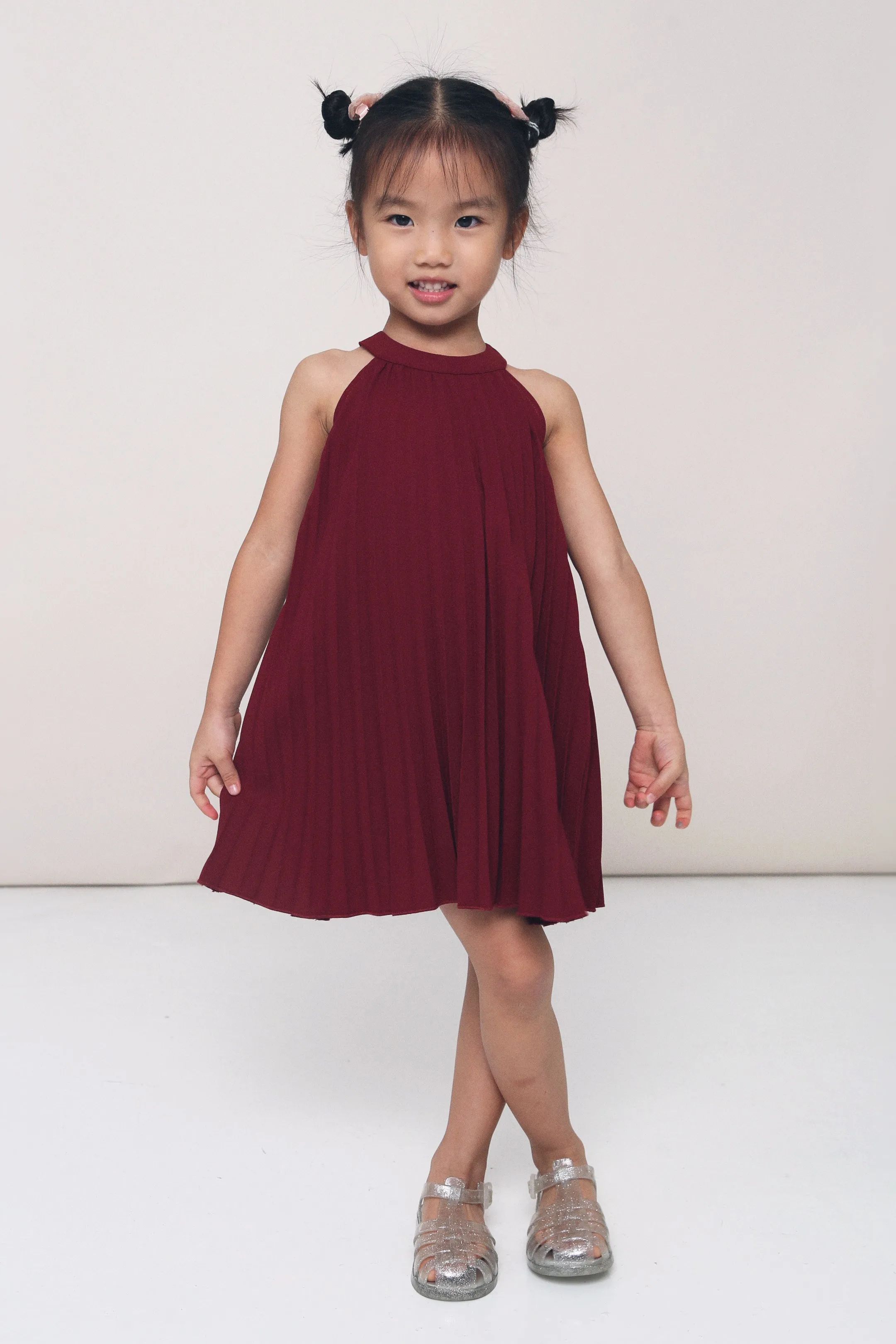 CNY MINI Hope Pressed Pleat Dress Burgundy Everyday Comfort Wear