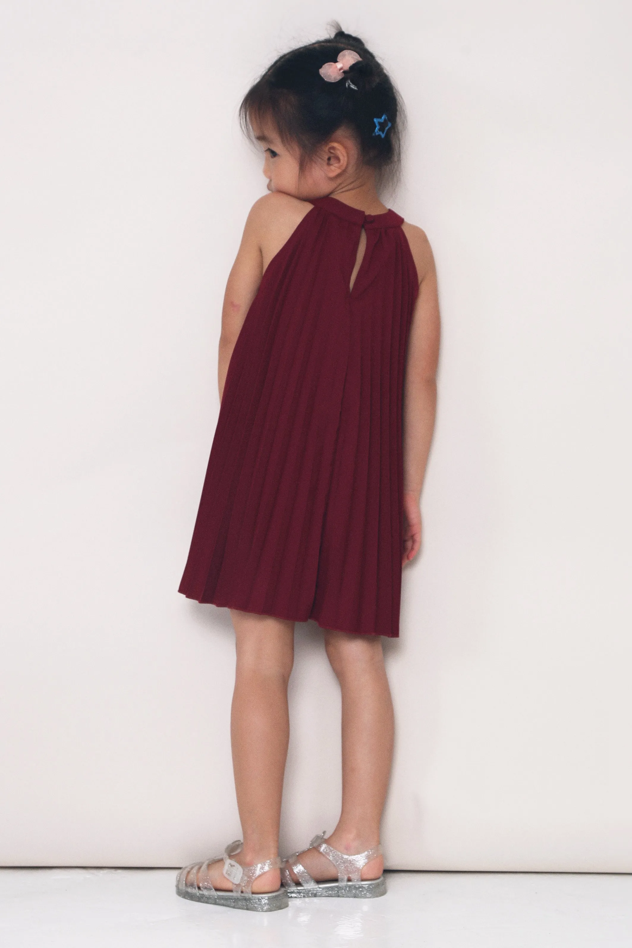 CNY MINI Hope Pressed Pleat Dress Burgundy Shade Soft