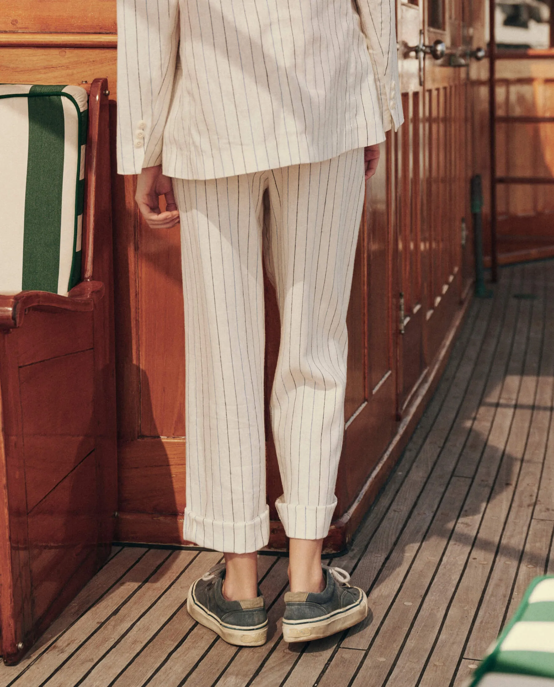 The Great Maker Trouser in Cream Pinstripe Warm Fit SecureClosures