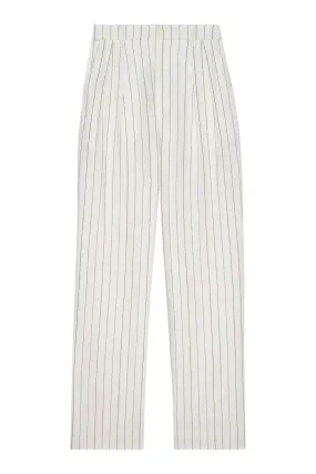 The Great Maker Trouser in Cream Pinstripe Soft Feel Softened Hem