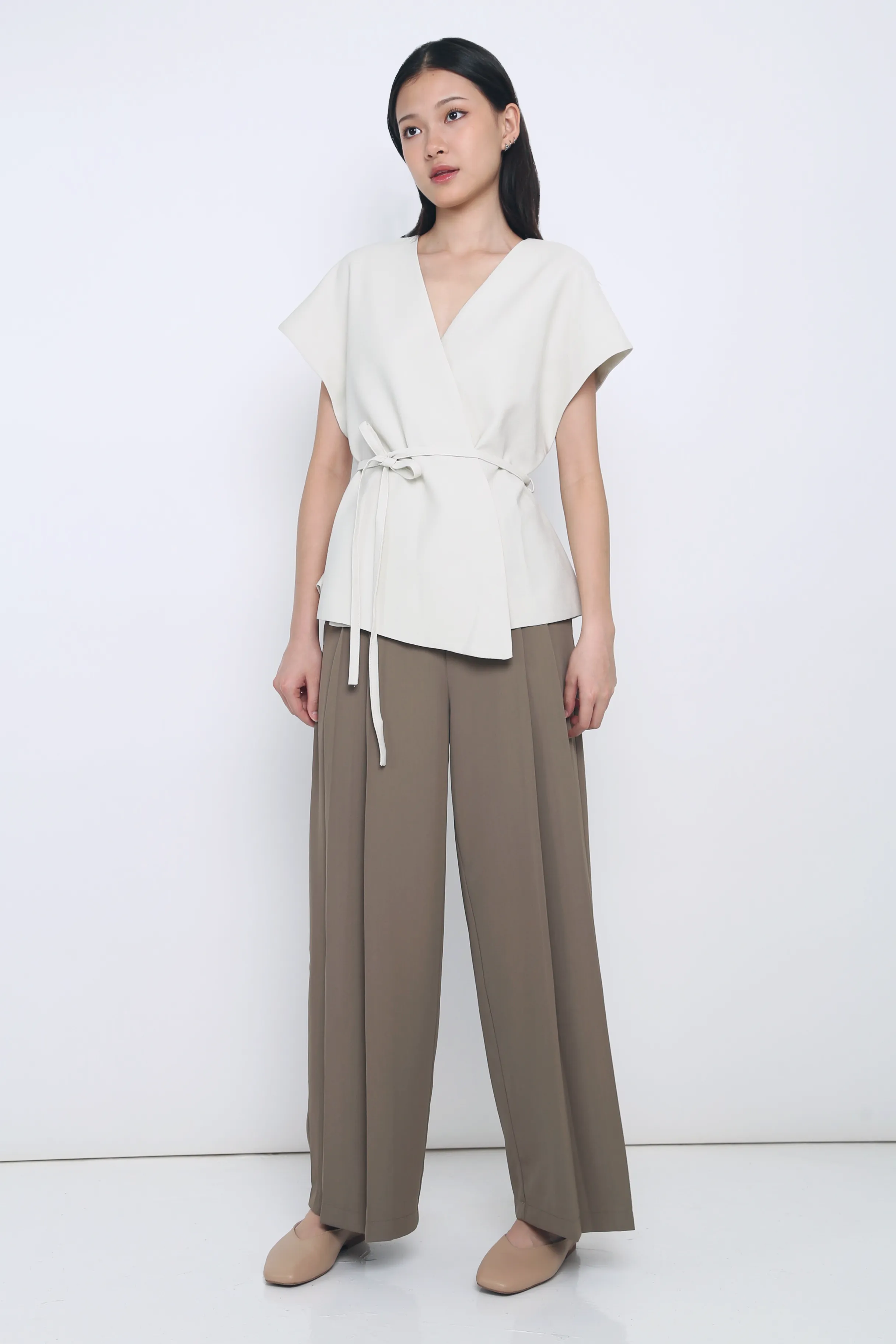 Reflective Logo Detail Dawn Kimono Wrap Blouse Cream (Restock)