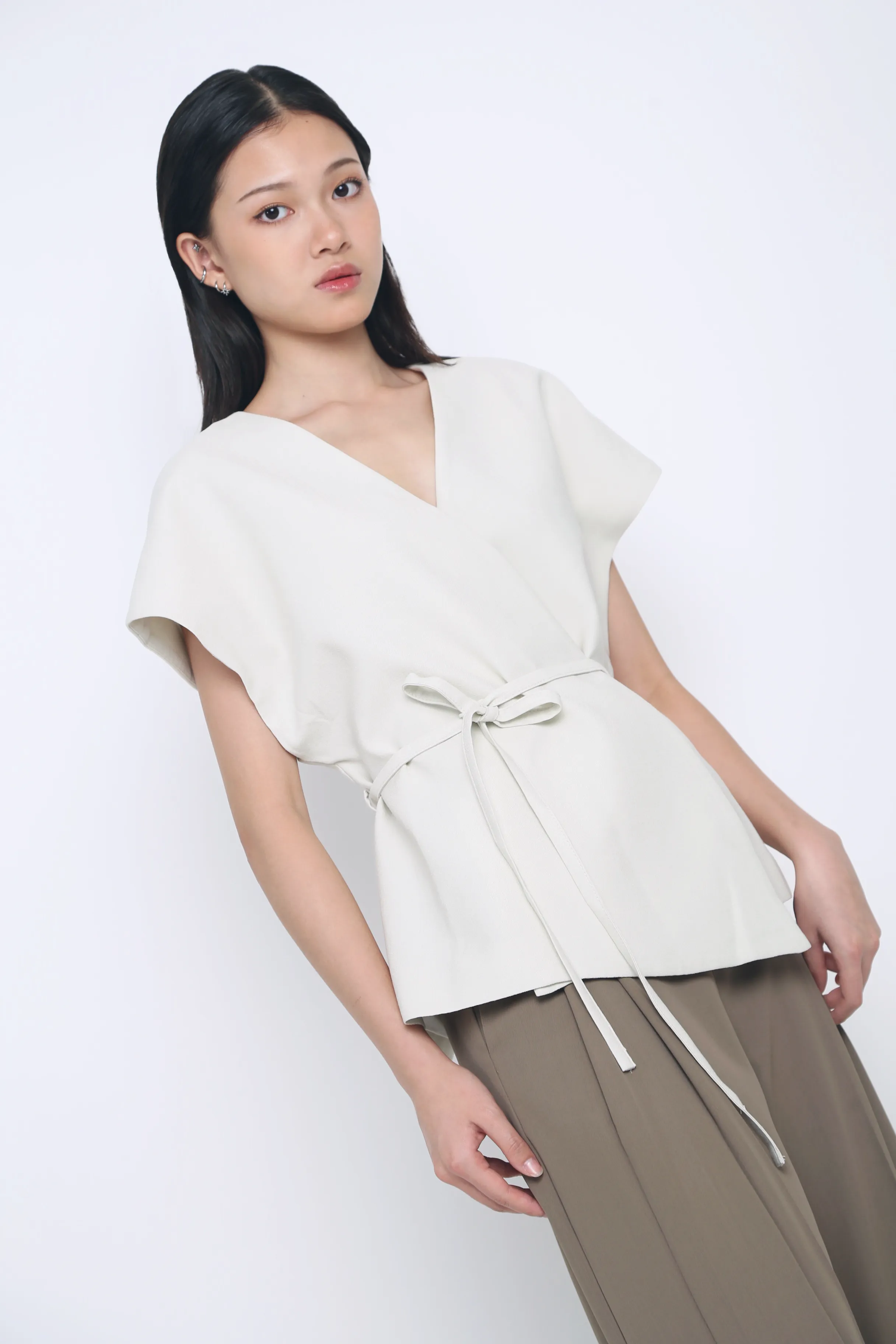 Dawn Kimono Wrap Blouse Cream (Restock) Yarn Dyed Fabric FadeResistant