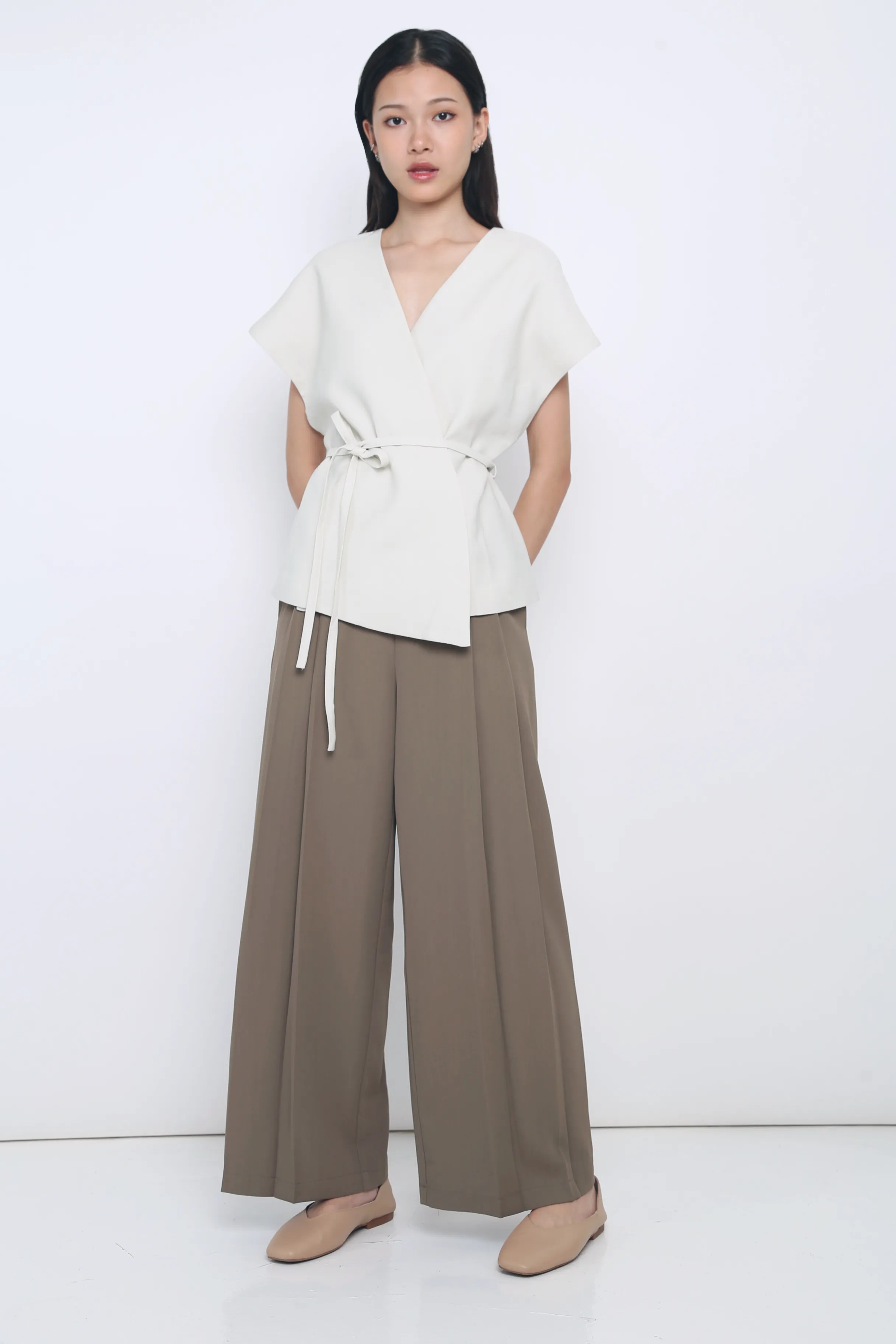 Dawn Kimono Wrap Blouse Cream (Restock) UV Protection Enhanced Stretch Weave Construction