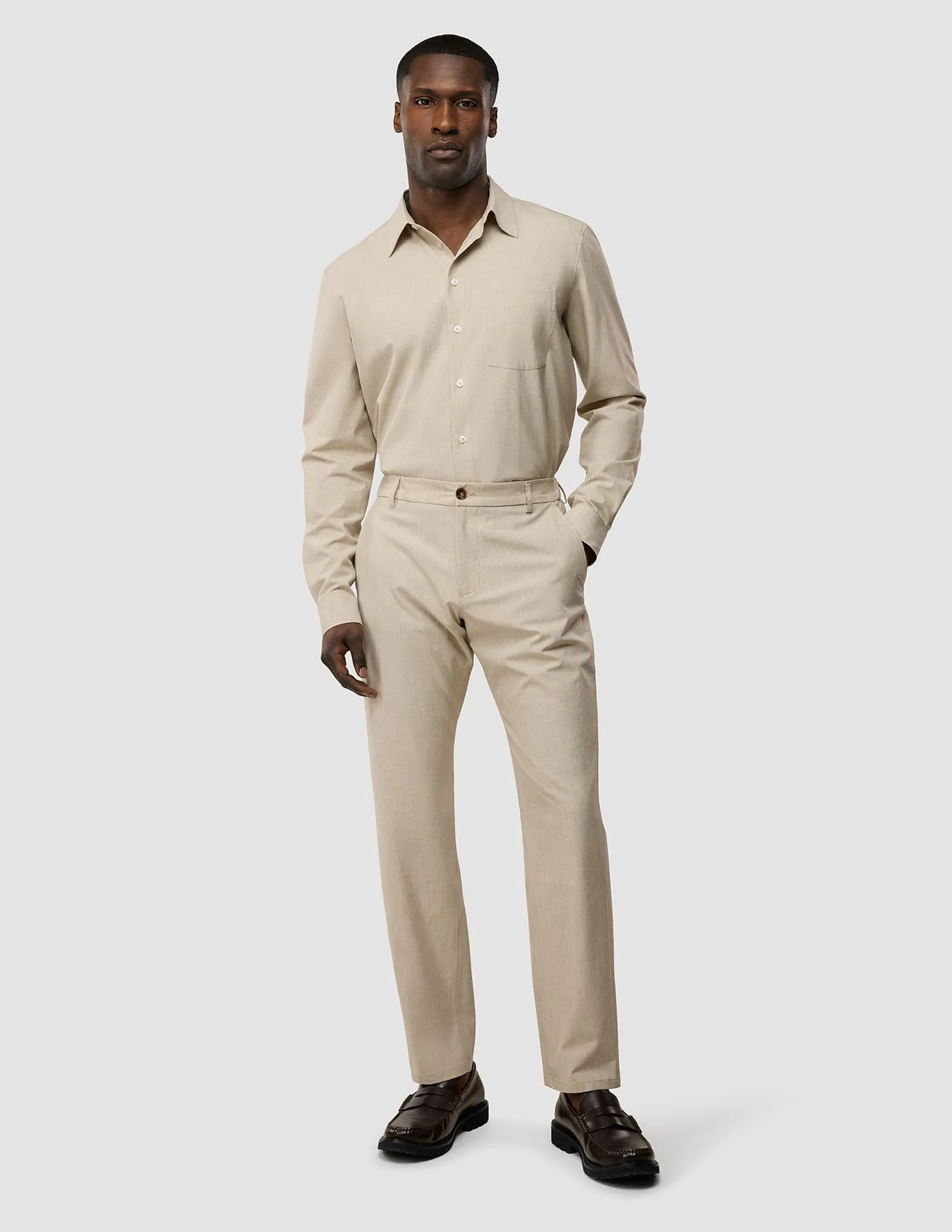 Stylish Layers Flattering Design Tech Linen Elastic Pants Sandshell