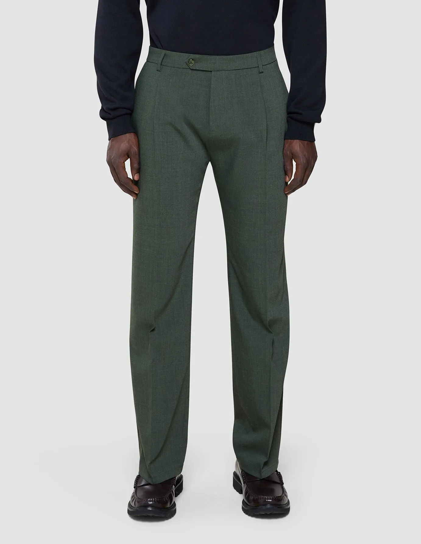 Tech Wool Suit Pants Relaxed Fit Green Night Simple and Cozy Breathable Design