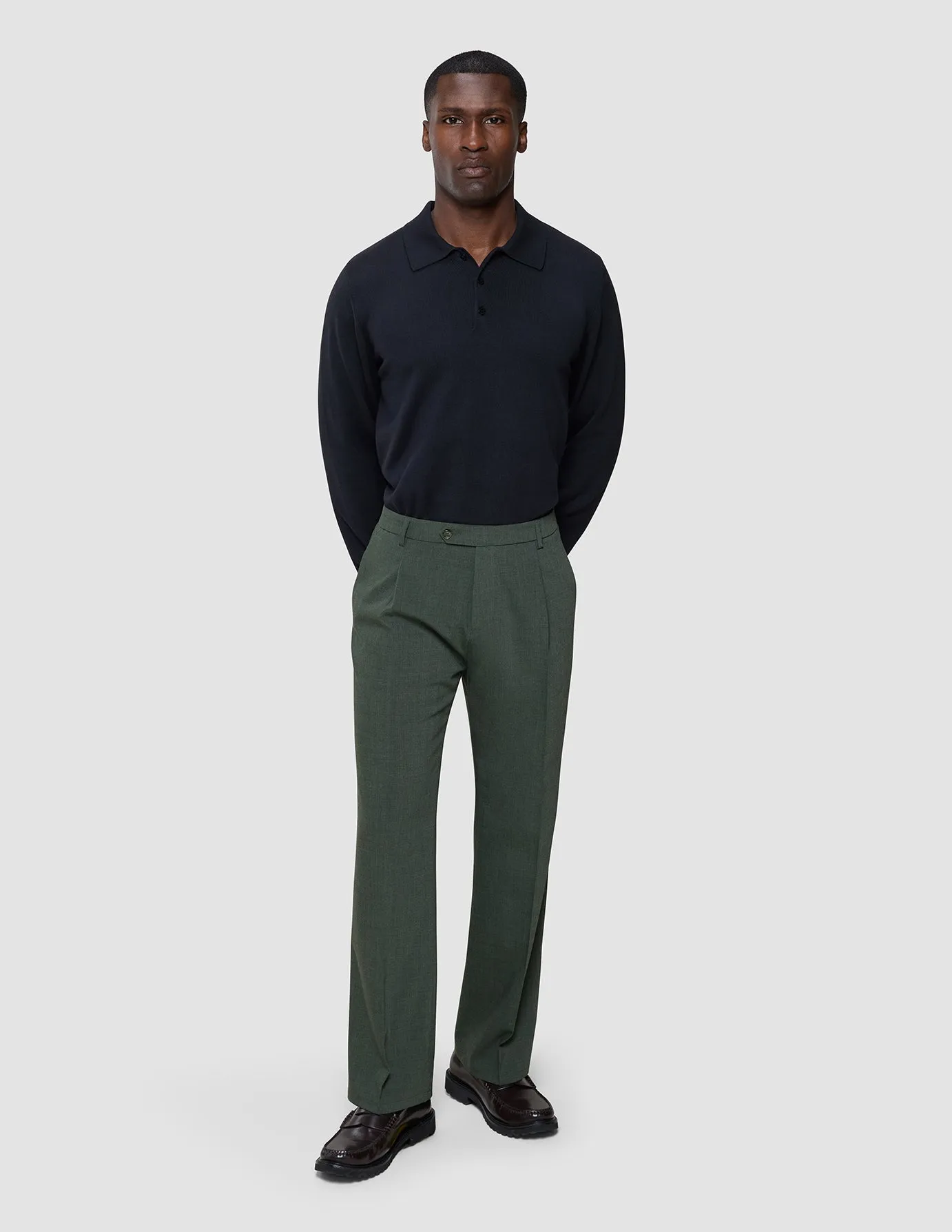 Tech Wool Suit Pants Relaxed Fit Green Night Casual Performance Fit