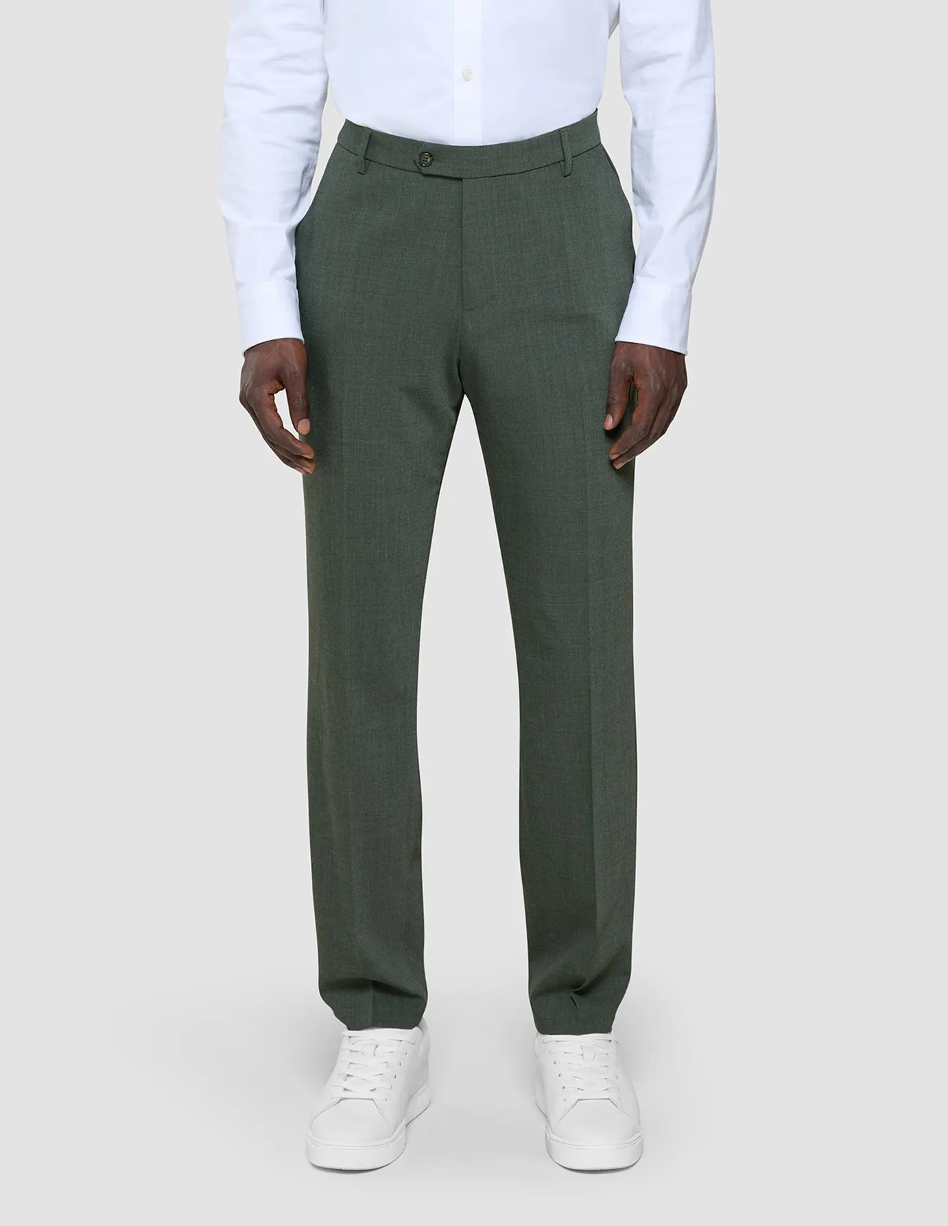 Breathable Waist Elastic Fit Tech Wool Suit Pants Slim Green Night