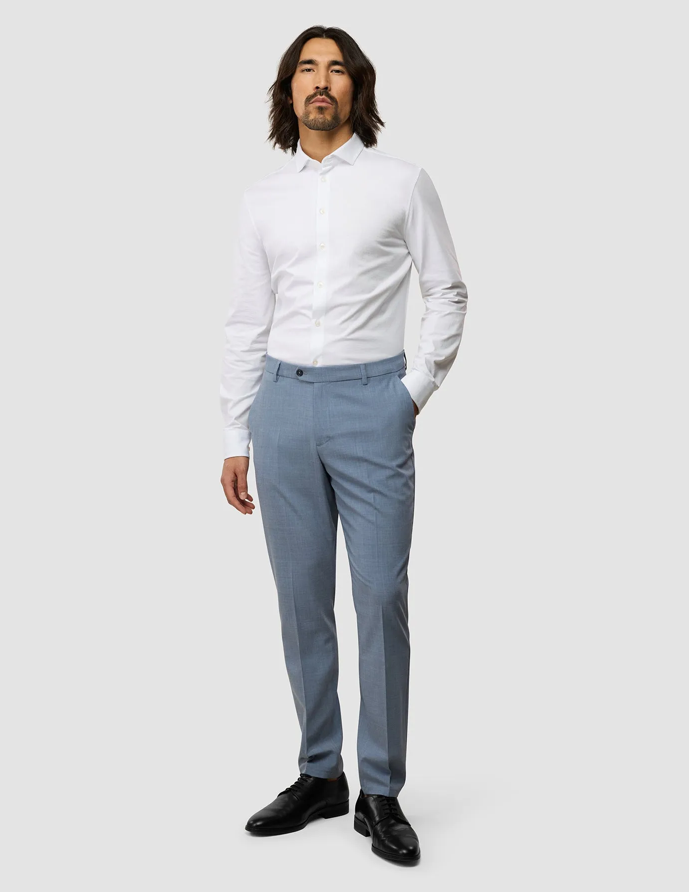 Minimalist Waist Slim Wear Design Tech Wool Suit Pants Slim Light Blue