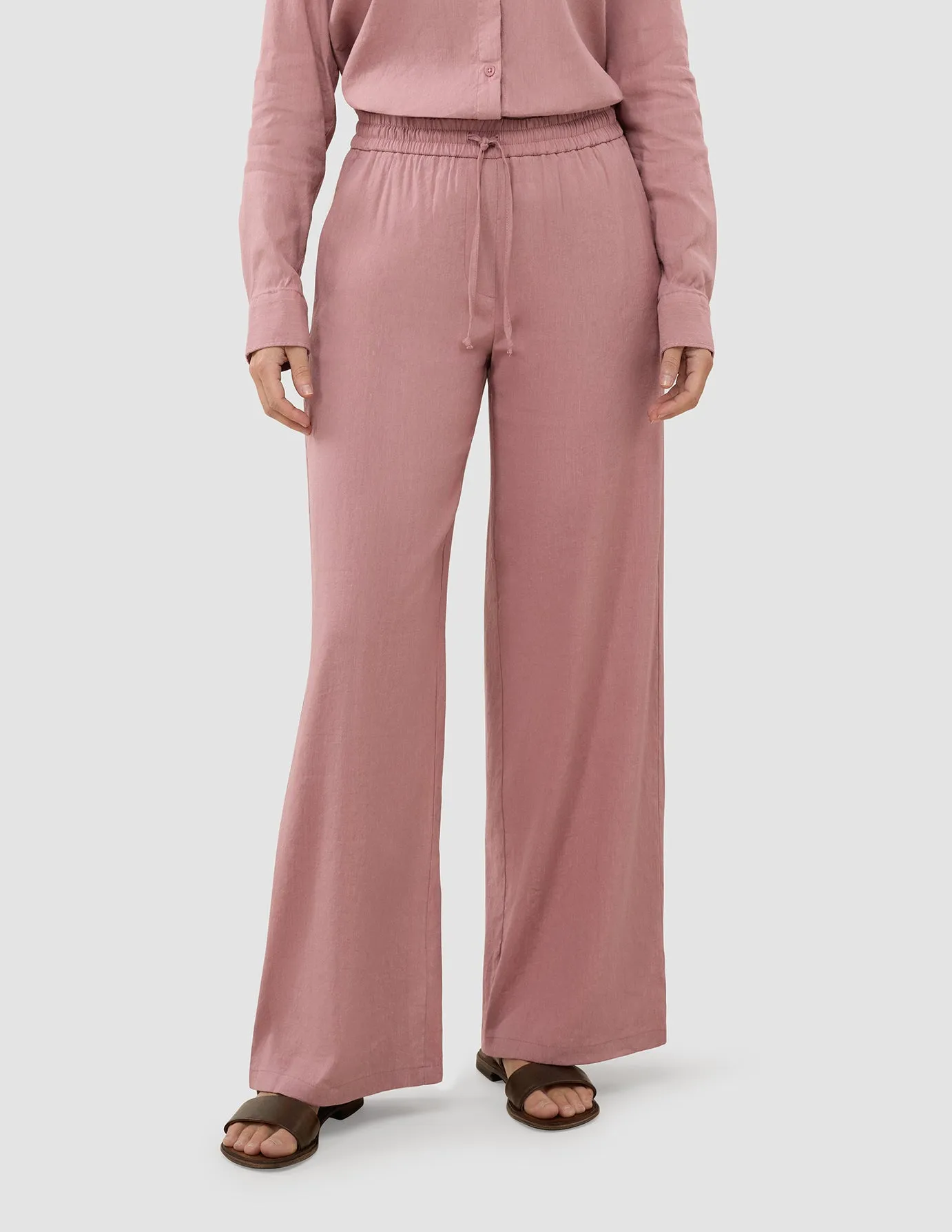Flexible Material Snug Fit Women's Linen Pants Relaxed Dusty Cerise