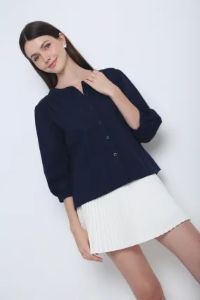 Demi Linen Shirt Navy Garment Dyed Finish