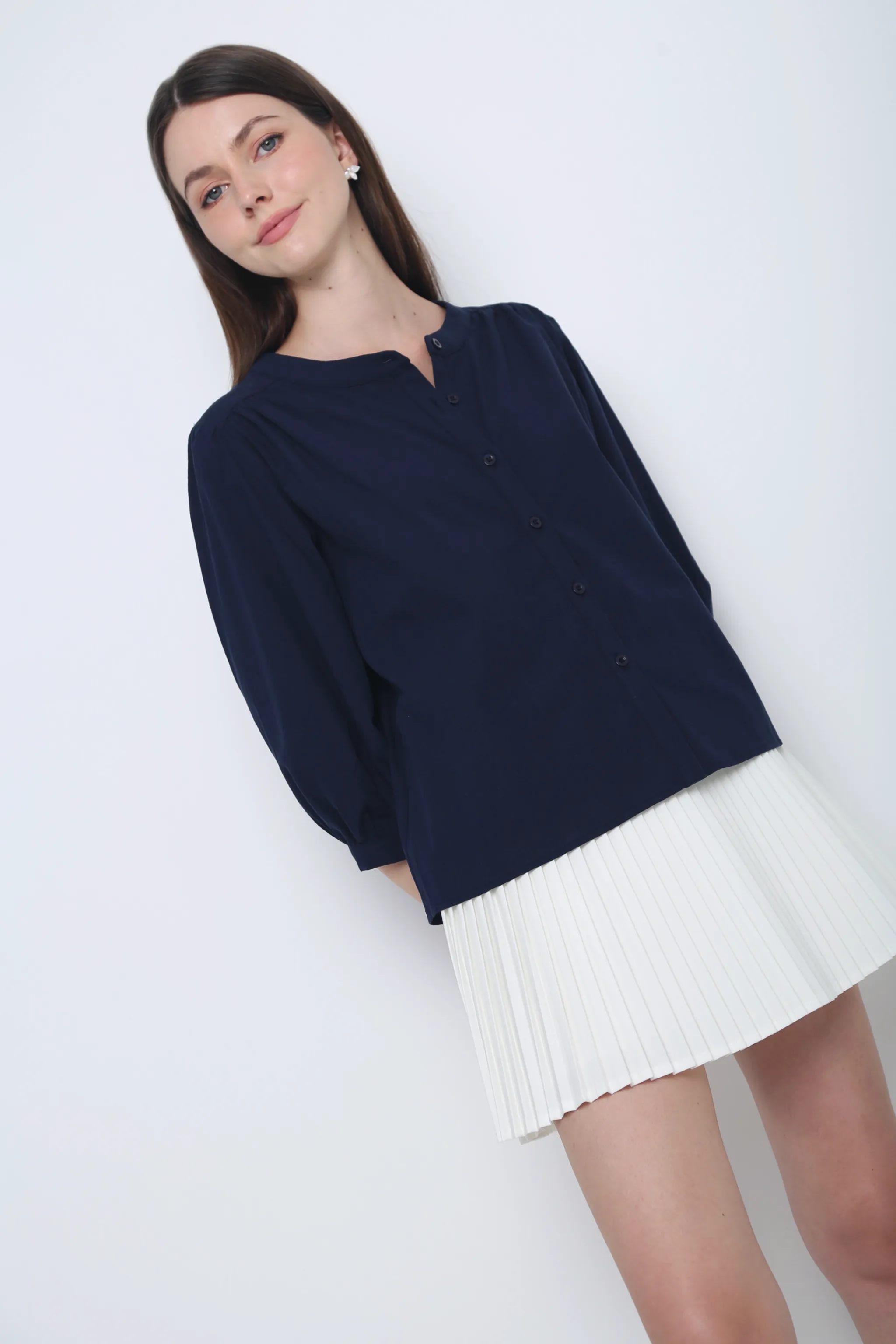 Demi Linen Shirt Navy Stretch Technology