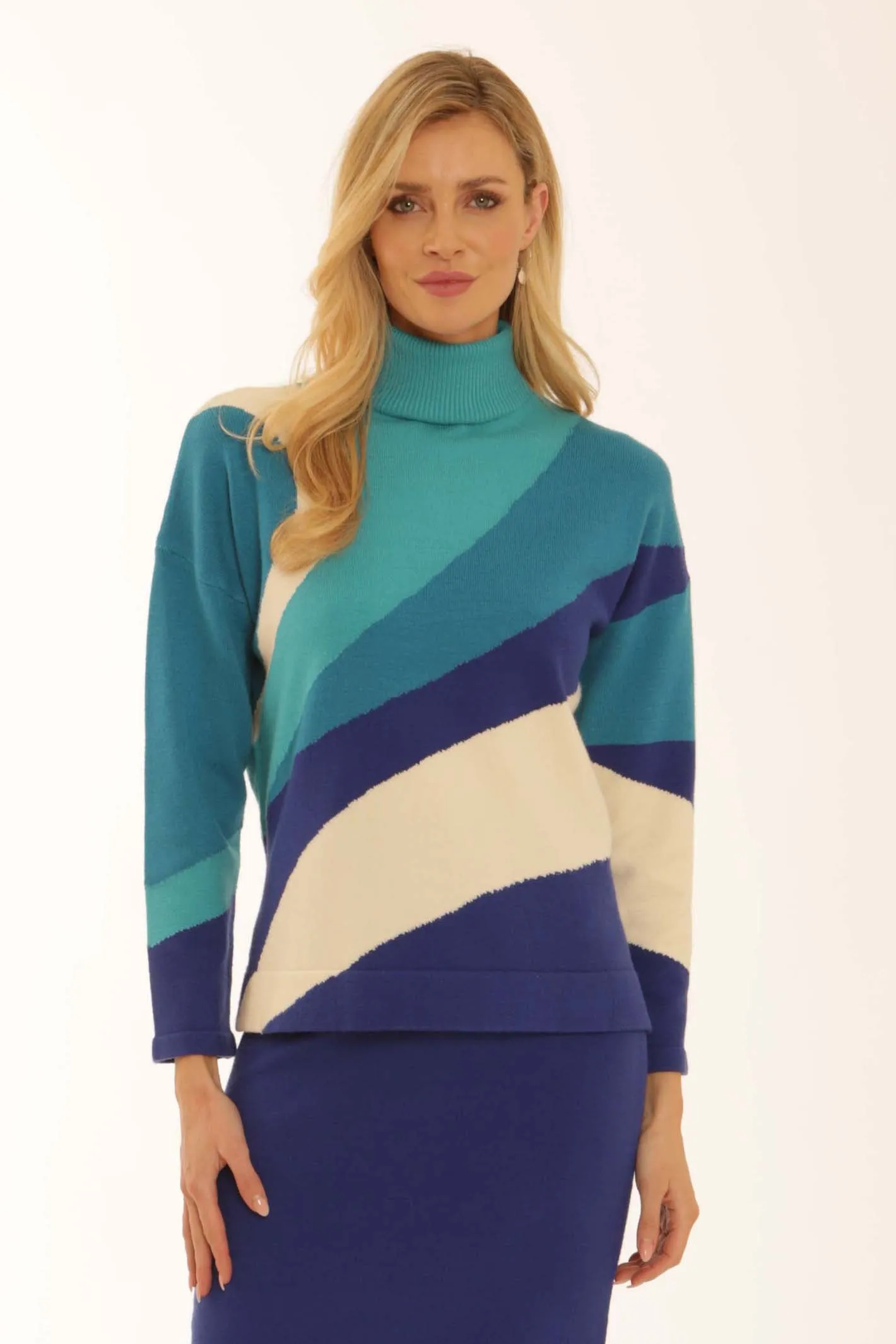 Pomodoro Clothing Diagonal Colour Block Jumper 12561 stain resistant coating Relaxed Look