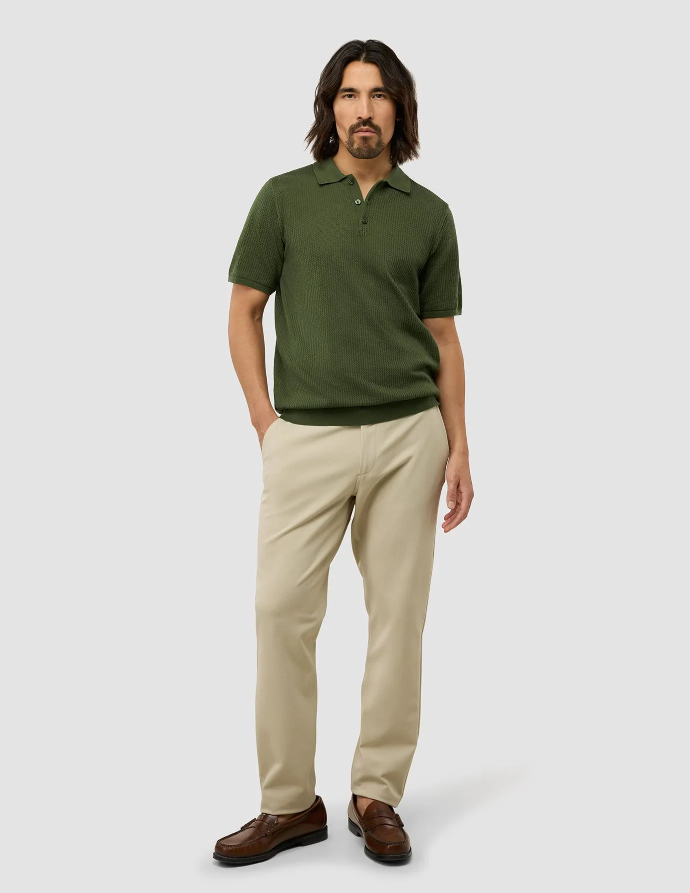 Casual Wearable Comfortable Casual Textured Knitted Short Sleeve Polo Urban Green