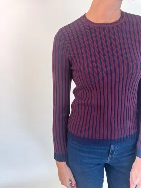 Soft And Comfortable Premium Cotton Blend Cabernet Striped Ribbed Sweater