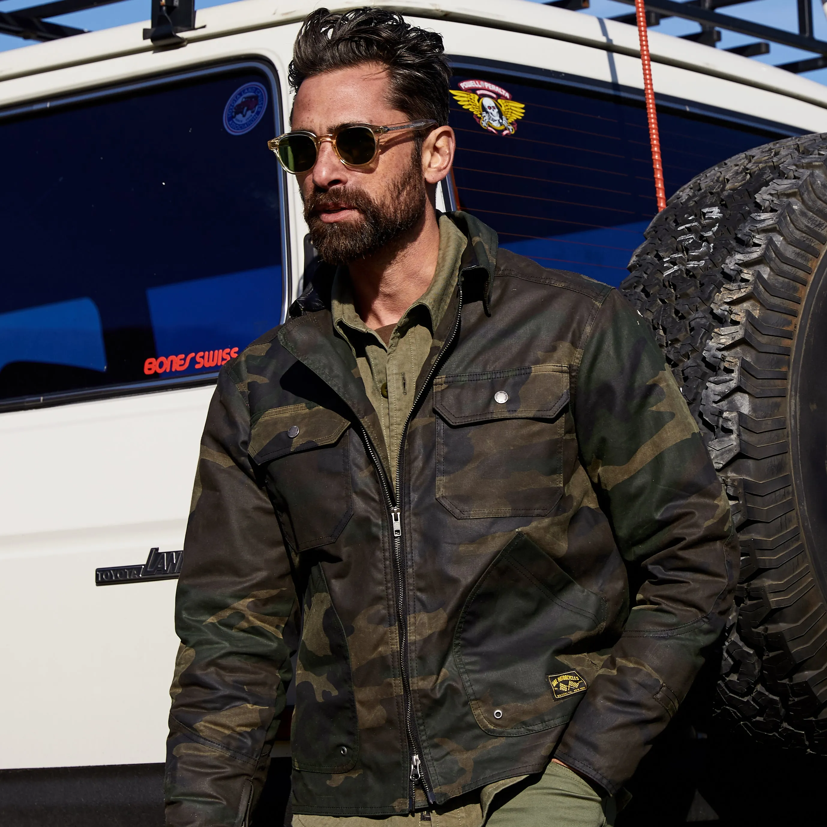 The Driggs Waxed Canvas Woodland Camo Riding Jacket Sun Protective Fabric