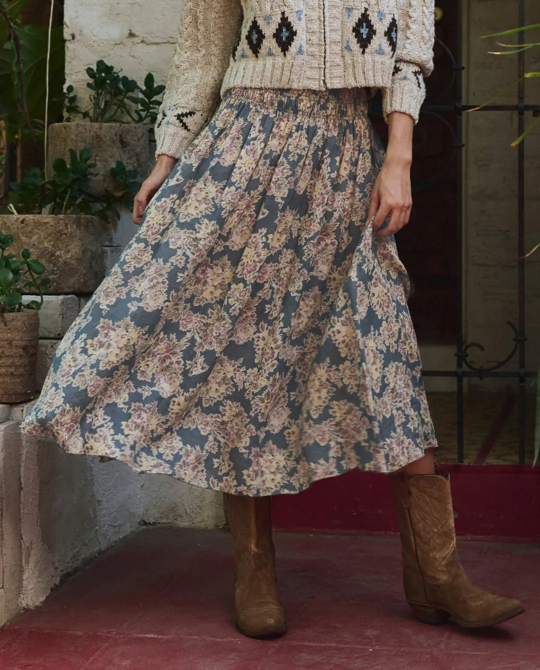 The Great Canary Skirt in Indigo Floral AbrasionResistantPanels