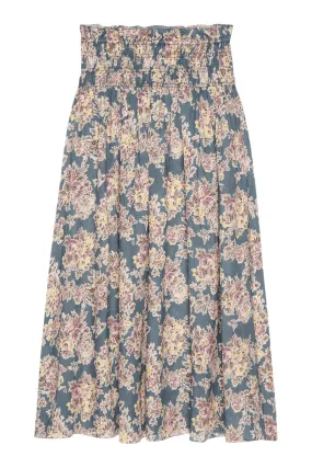 Wrinkle Resistant Finish FunctionalZipper The Great Canary Skirt in Indigo Floral