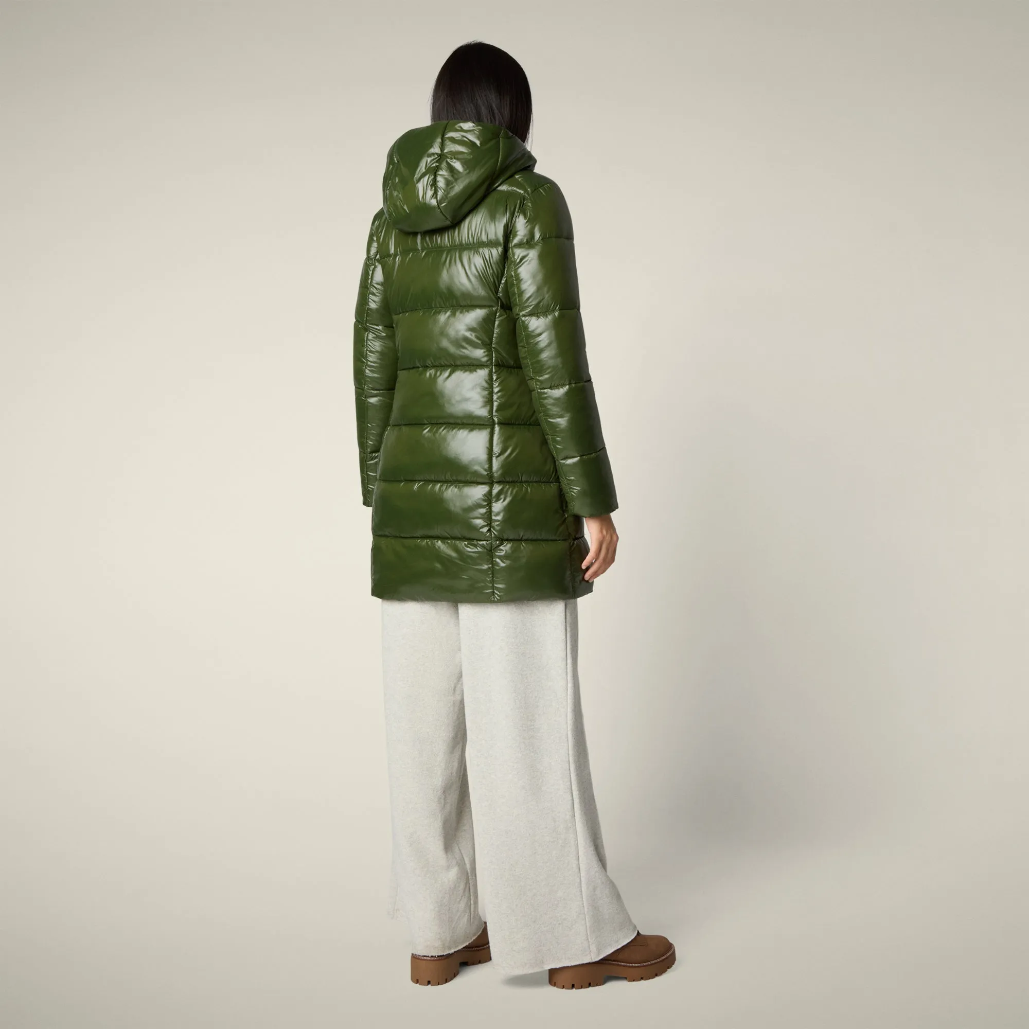 Magnetic Closure Women's Animal free puffer Coat ines in pine green