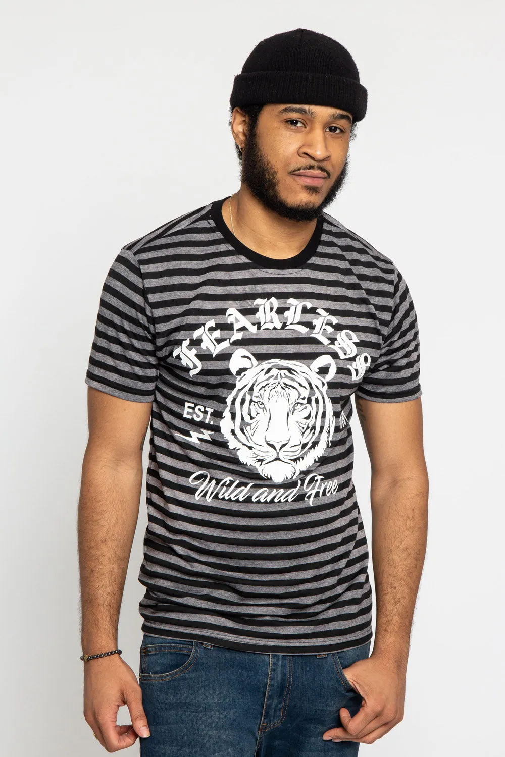 EcoFriendlyDye Horizontal Striped Fearless Tiger T-Shirt
