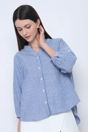 Trevor Cuffed Sleeves Stripe Shirt Blue Biodegradable Fiber