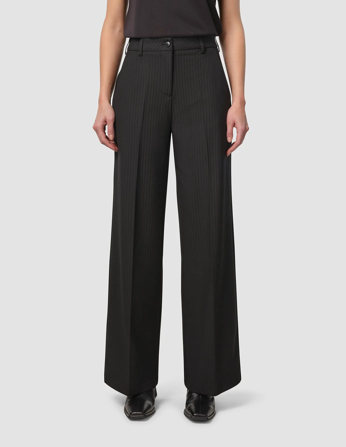 Essential Pants Wide Asphalt Pinstriped Gusseted Crotch Trendy Comfort