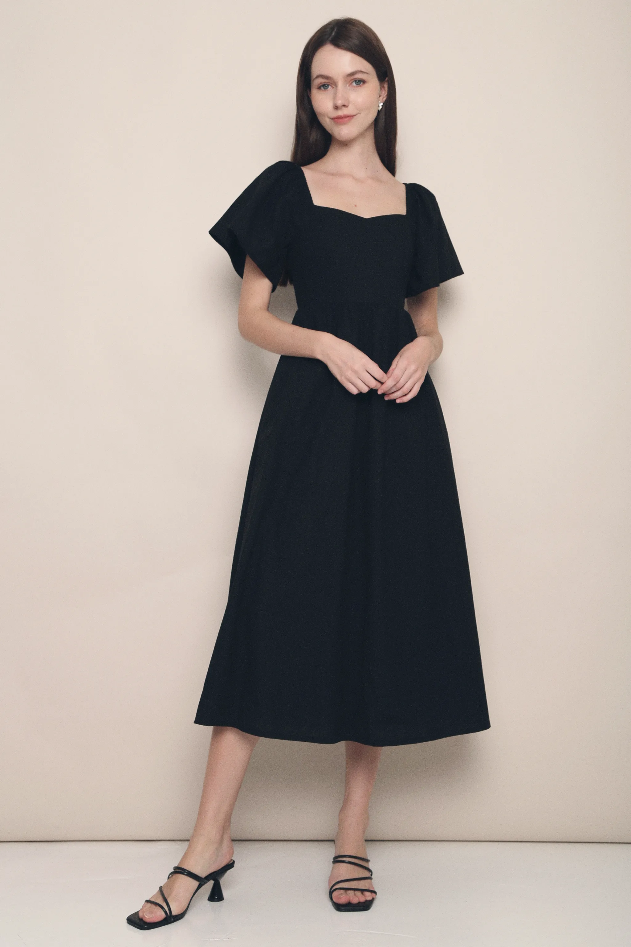 Tiara Sweetheart Linen Midaxi Dress Black Soft Fashion