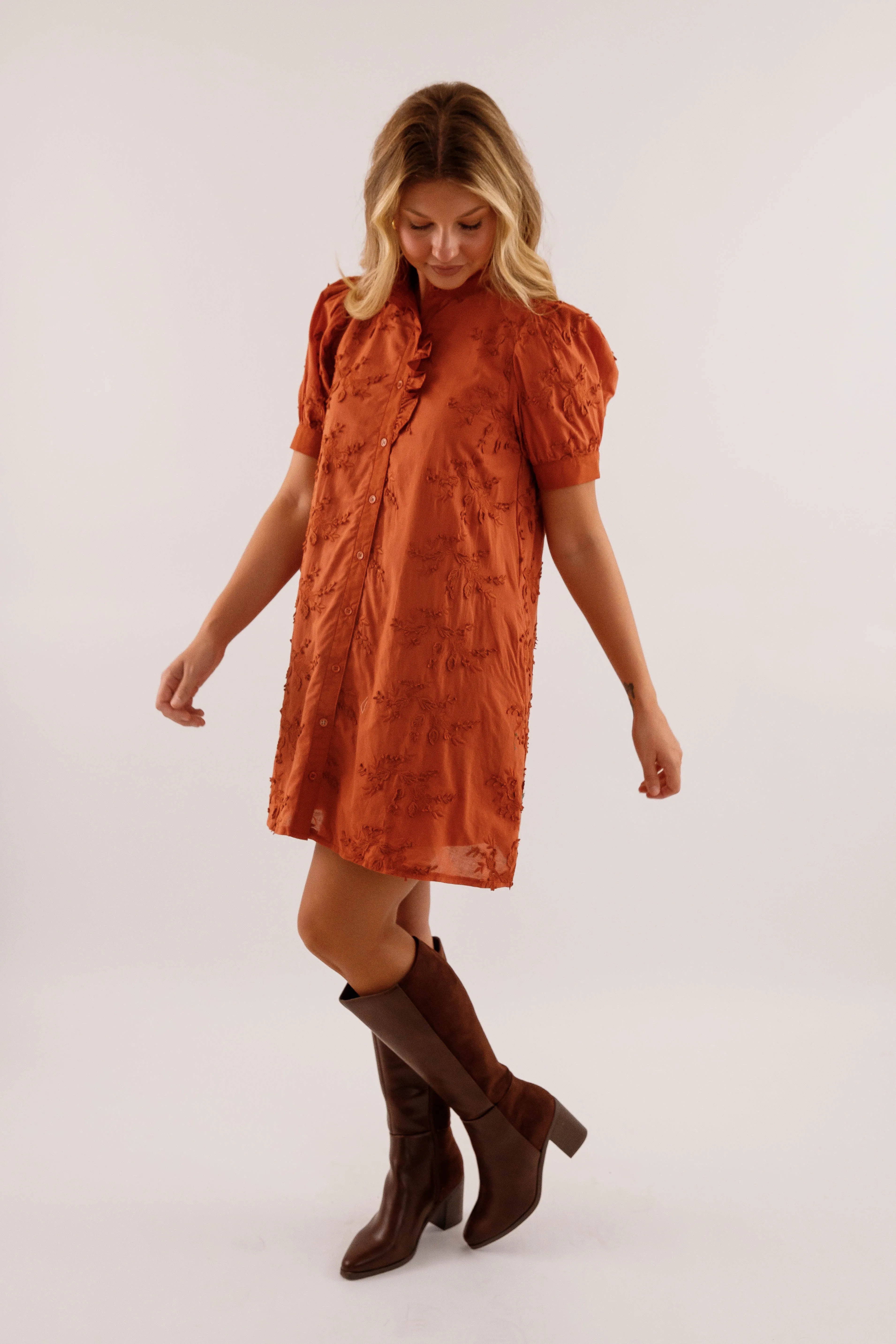 A Nice Introduction Dress-Rust Smart Piece Kimono-Sleeve