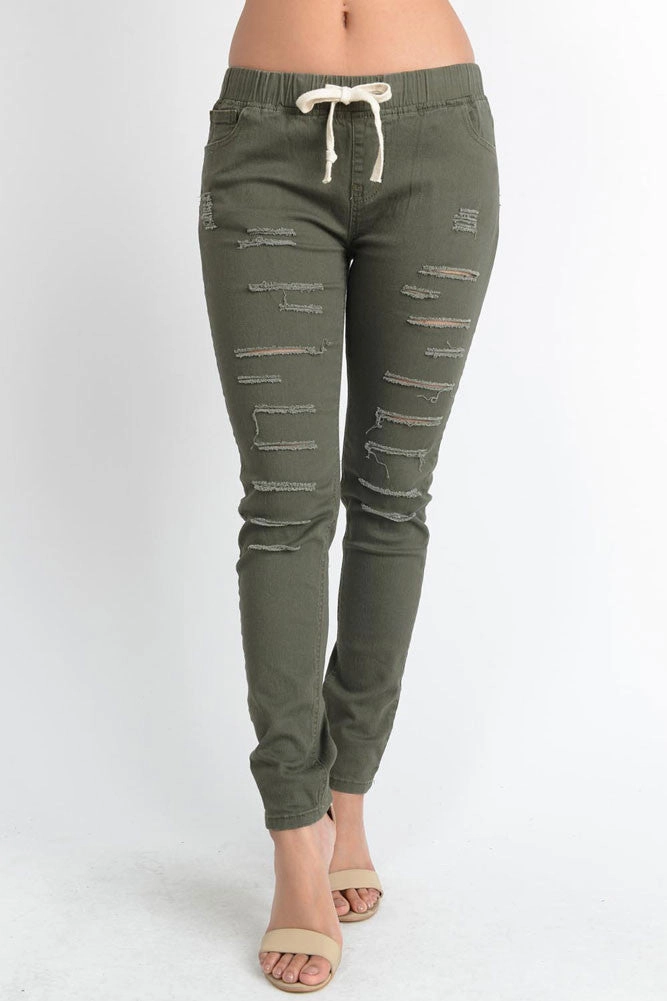 Hiking Gear Women's Solid Thrashed Skinny Jogger Pants