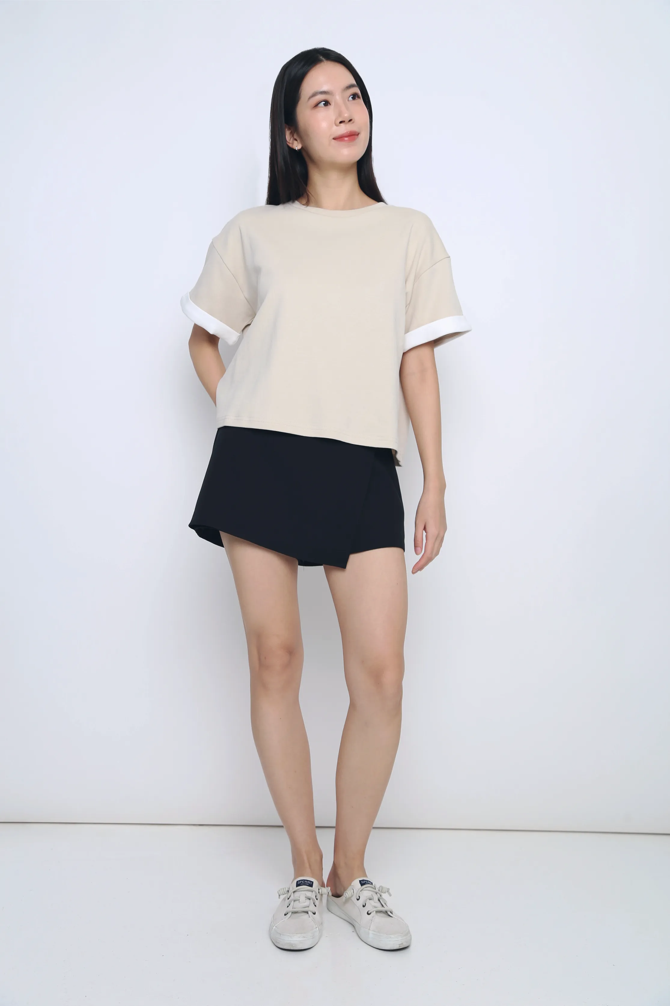 Bound Seam Finish Toni Colorblock Boxy Tee Beige/White