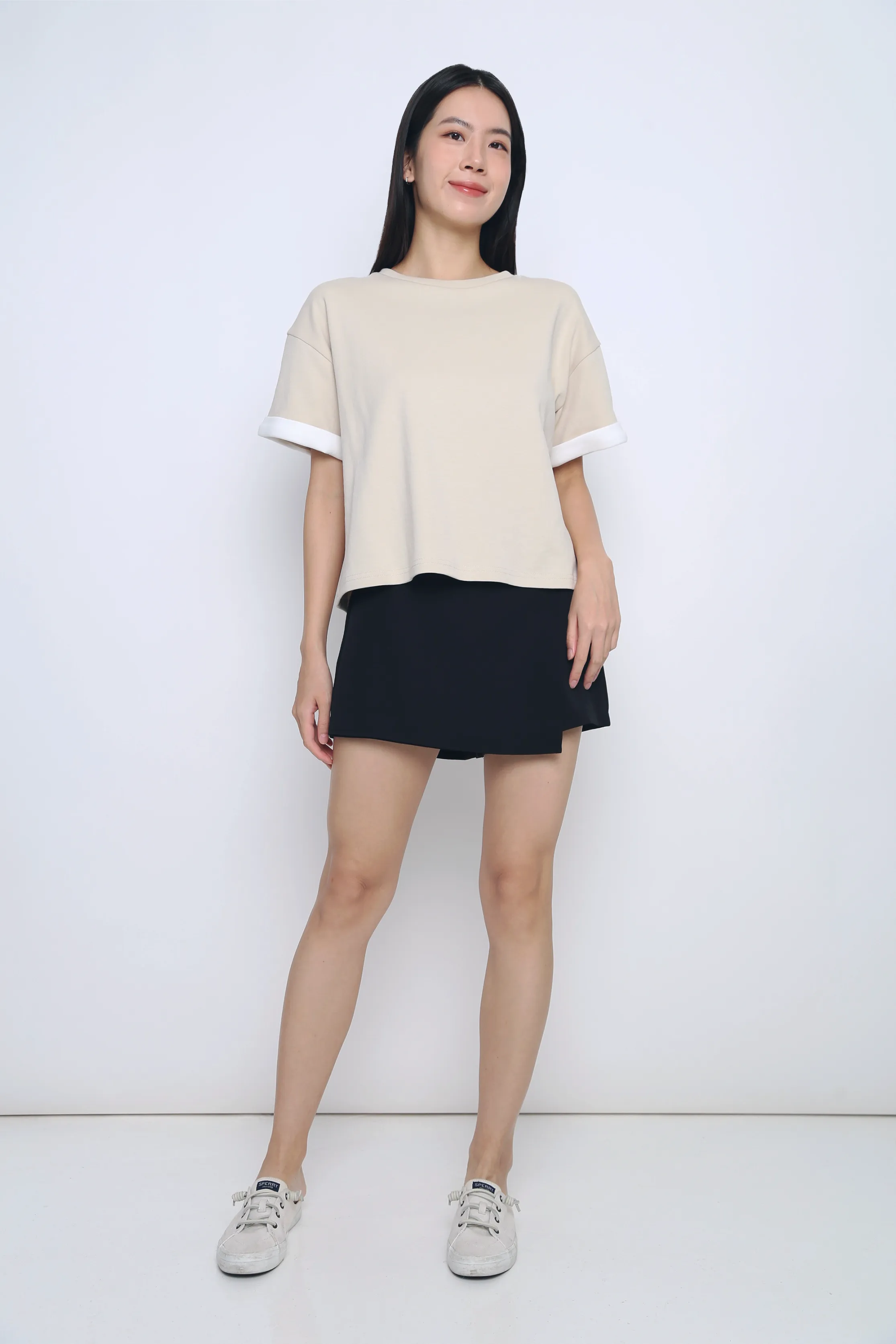 Moisture Wicking Technology Quick Dry Fabric Toni Colorblock Boxy Tee Beige/White