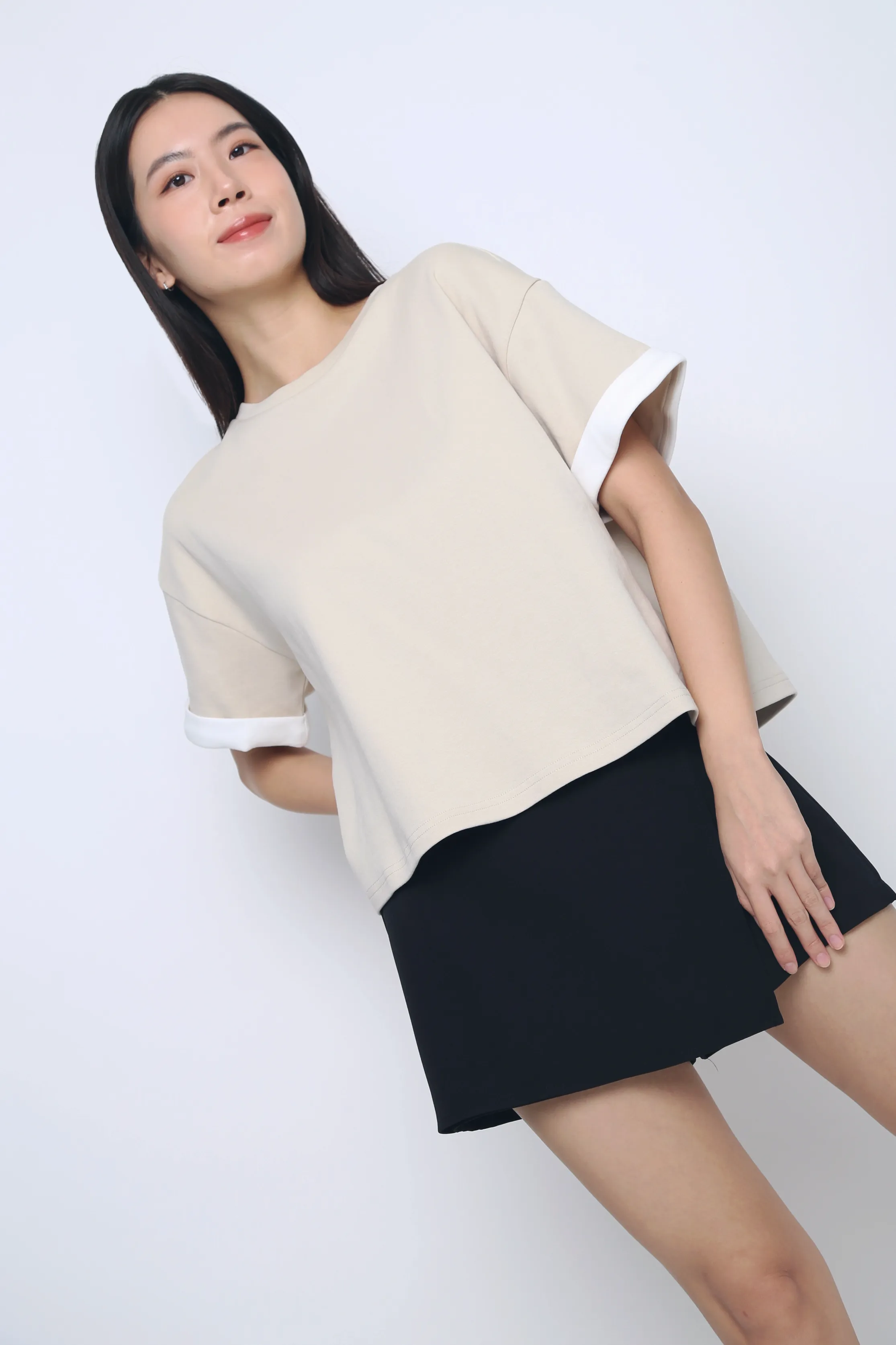 SoftBrushed Toni Colorblock Boxy Tee Beige/White