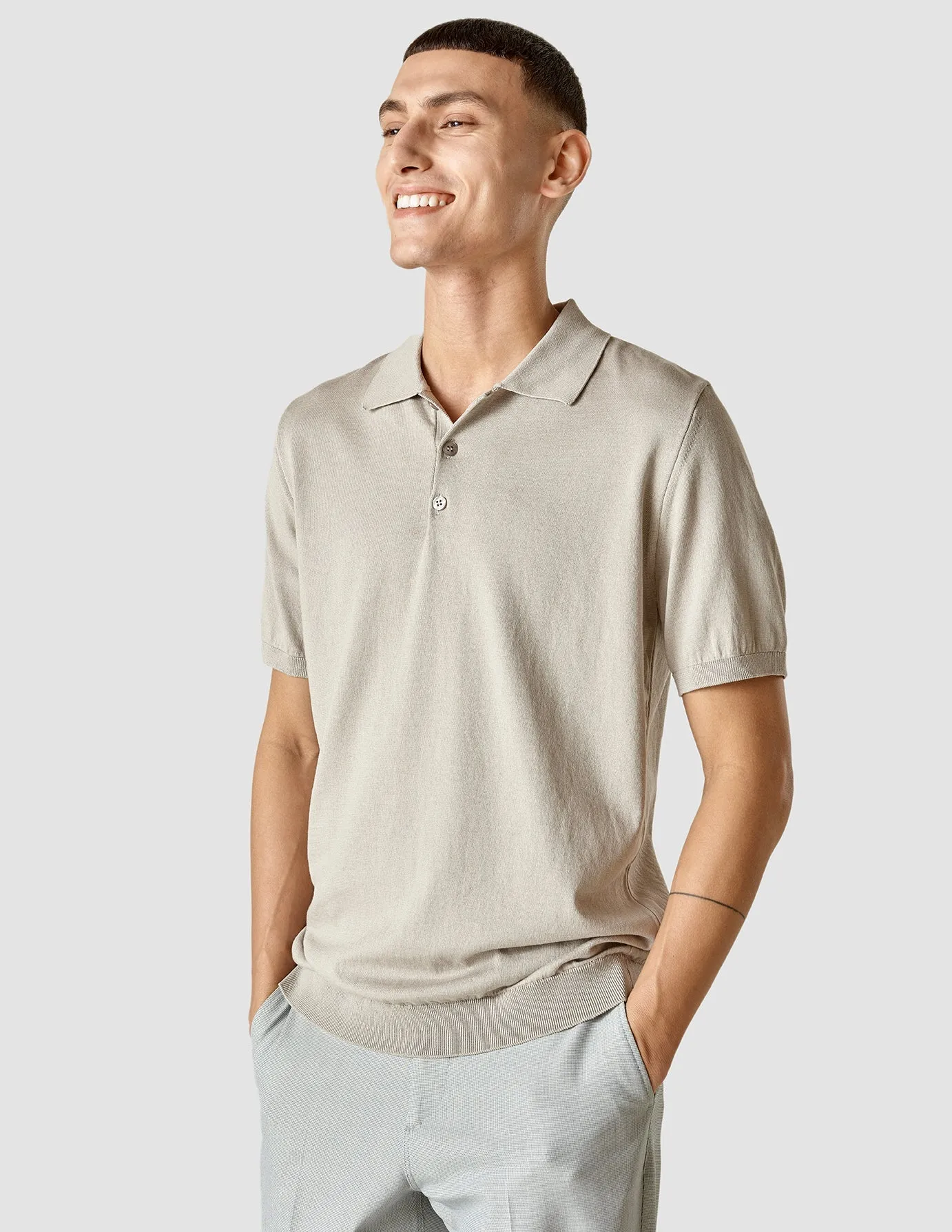 Perfect Fit WrinkleFreeFabric Silk / Cotton Short Sleeve Polo Light Grey