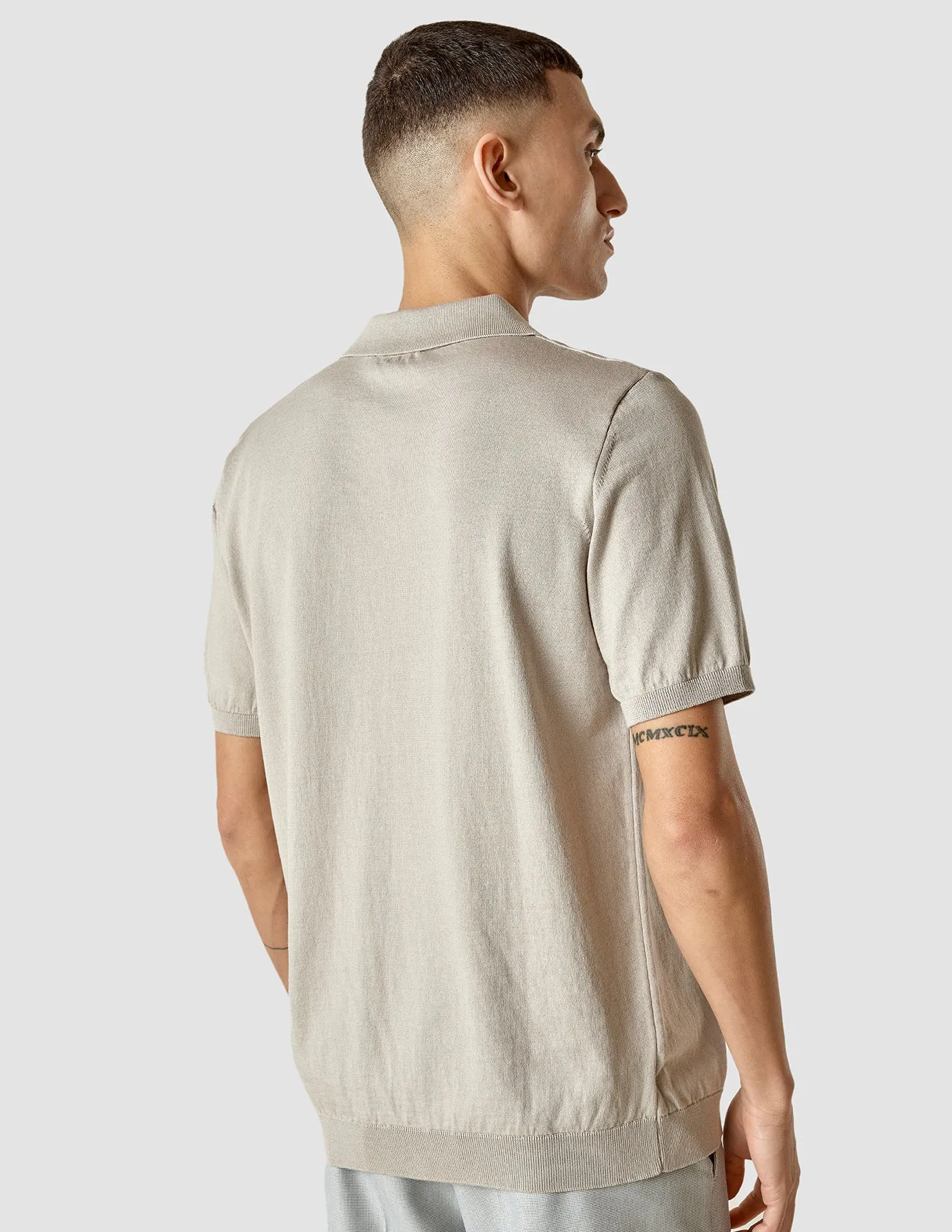 Silk / Cotton Short Sleeve Polo Light Grey Micro Perforation