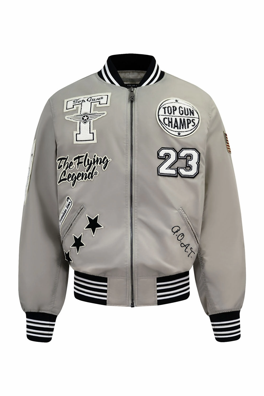 Vegan Fabric Top Gun "Flying Legend" Nylon Embroidery Patched Varsity Jacket
