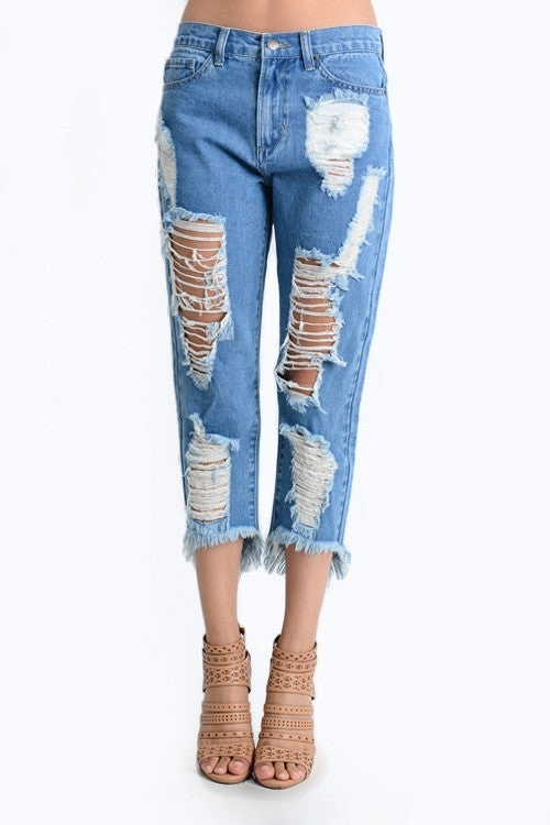 No Ride Up Torn Low-Rise Boyfriend Jeans