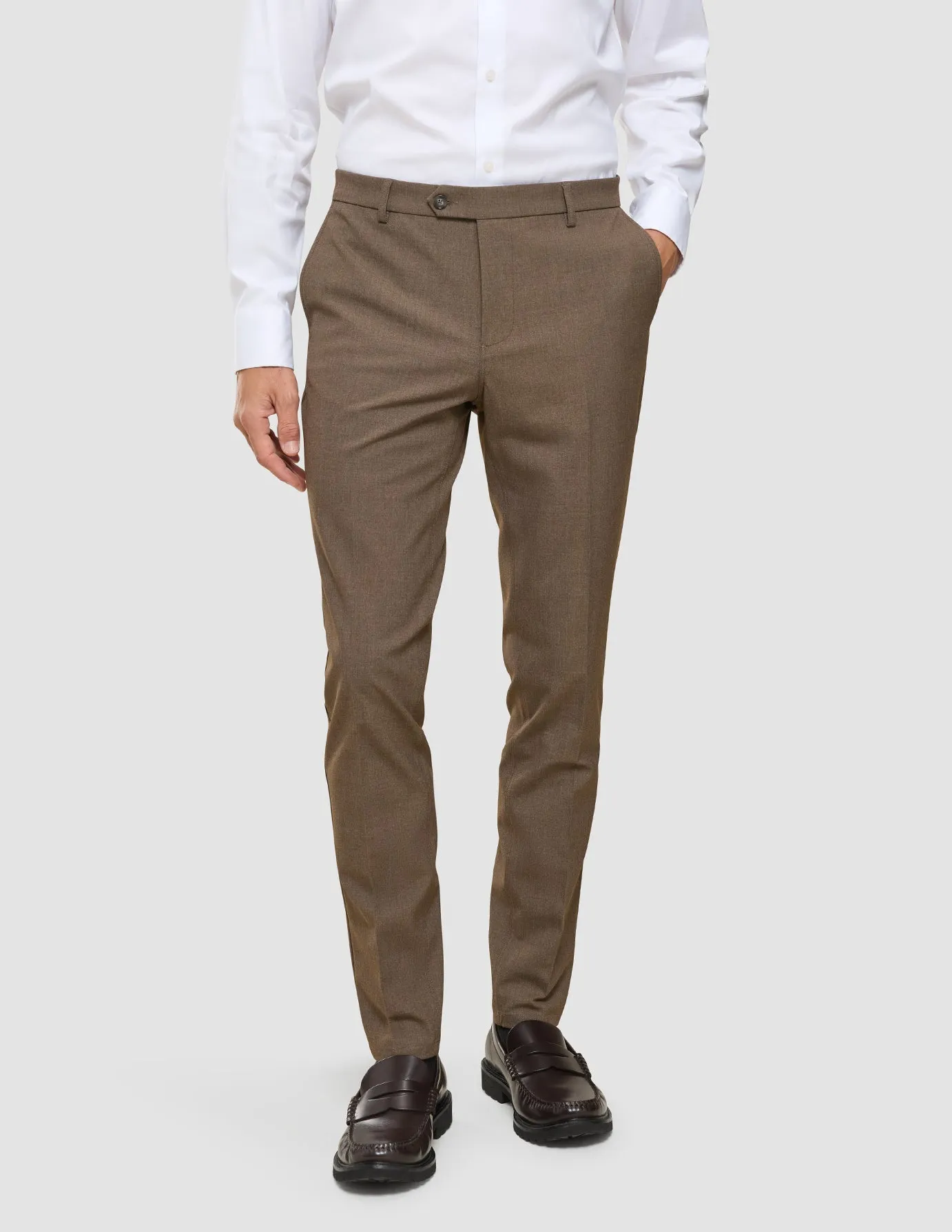 Essential Suit Pants Slim Saddle Brown Melange Breathable layers Flexible Knees