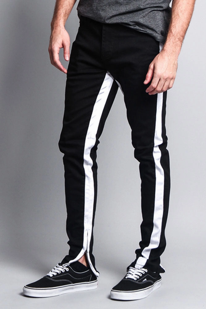 Track Style Zippered Skinny Jean with Accent Band Stylish Look Urban Edge