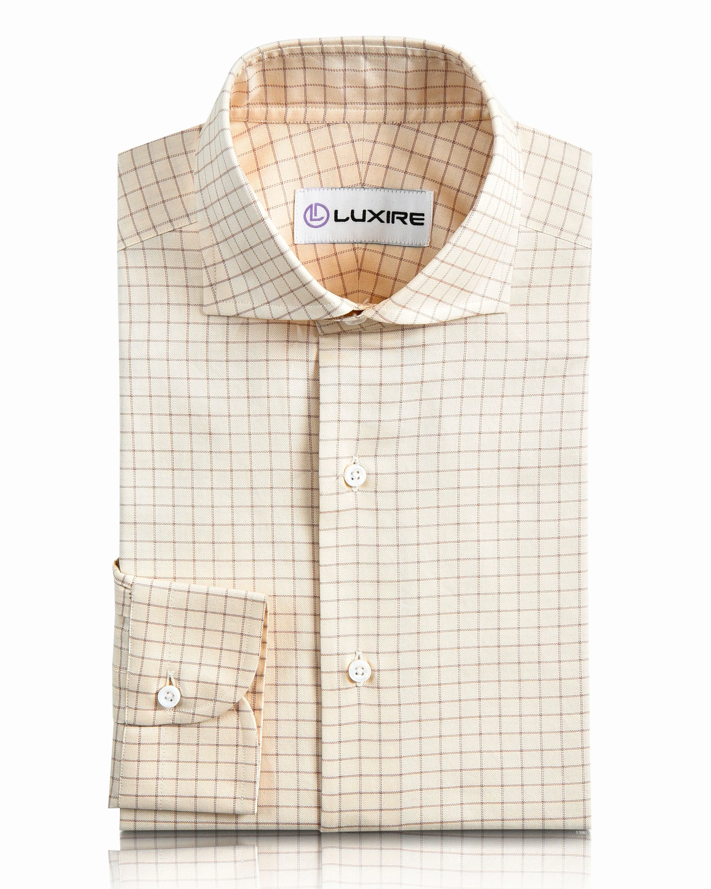 Traditional Cream Tan Graph Checks Shirt Timeless Comfort Micro Perforated Texture