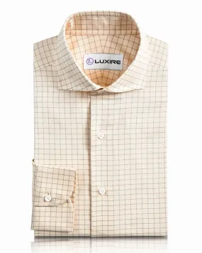 Traditional Cream Tan Graph Checks Shirt Timeless Comfort Micro Perforated Texture
