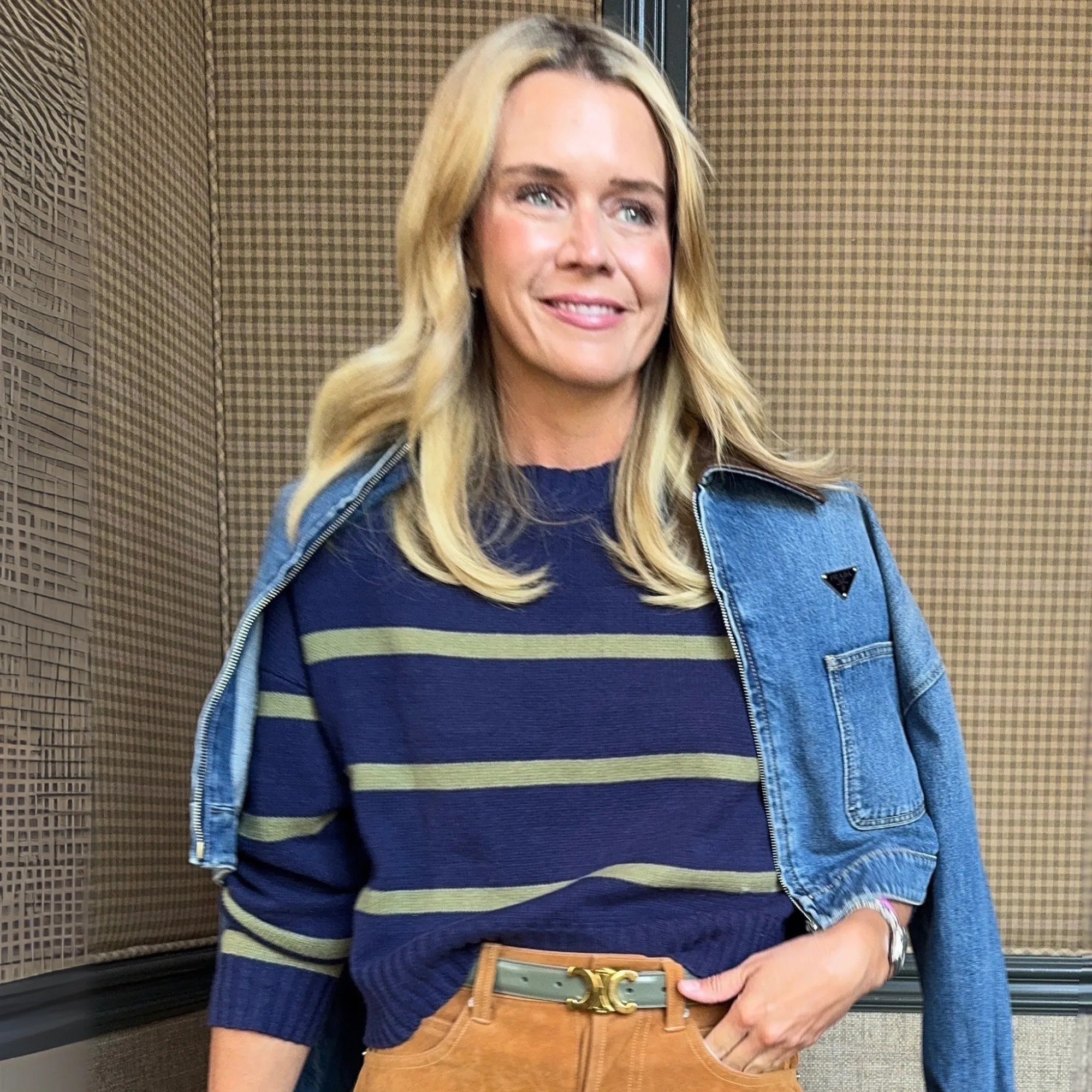 Antibacterial MASON'S DAUGHTER | Danielle Sweater, Navy & Olive Striped Knit