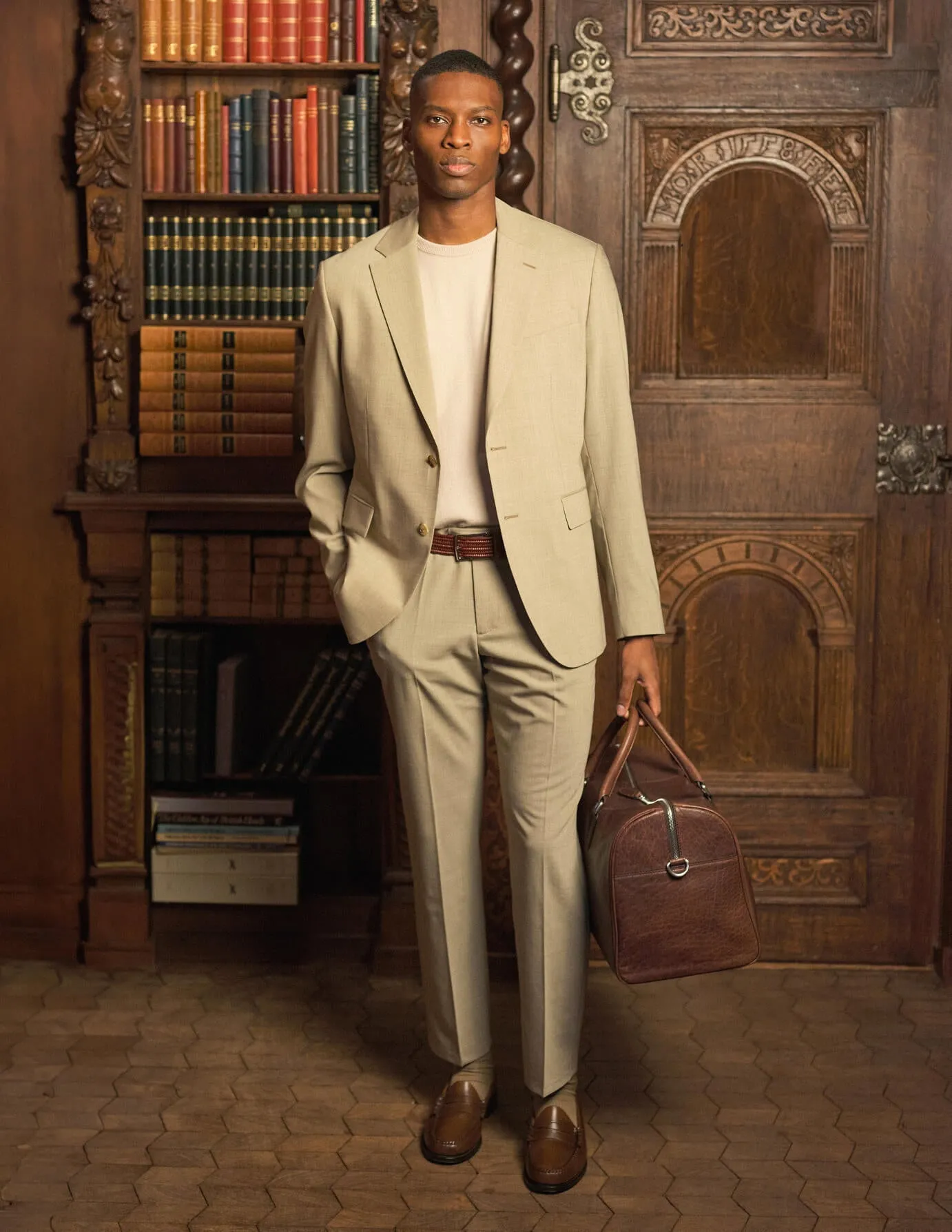 Tech Wool Suit Pants Regular Sand Flexible Look ReinforcedPockets