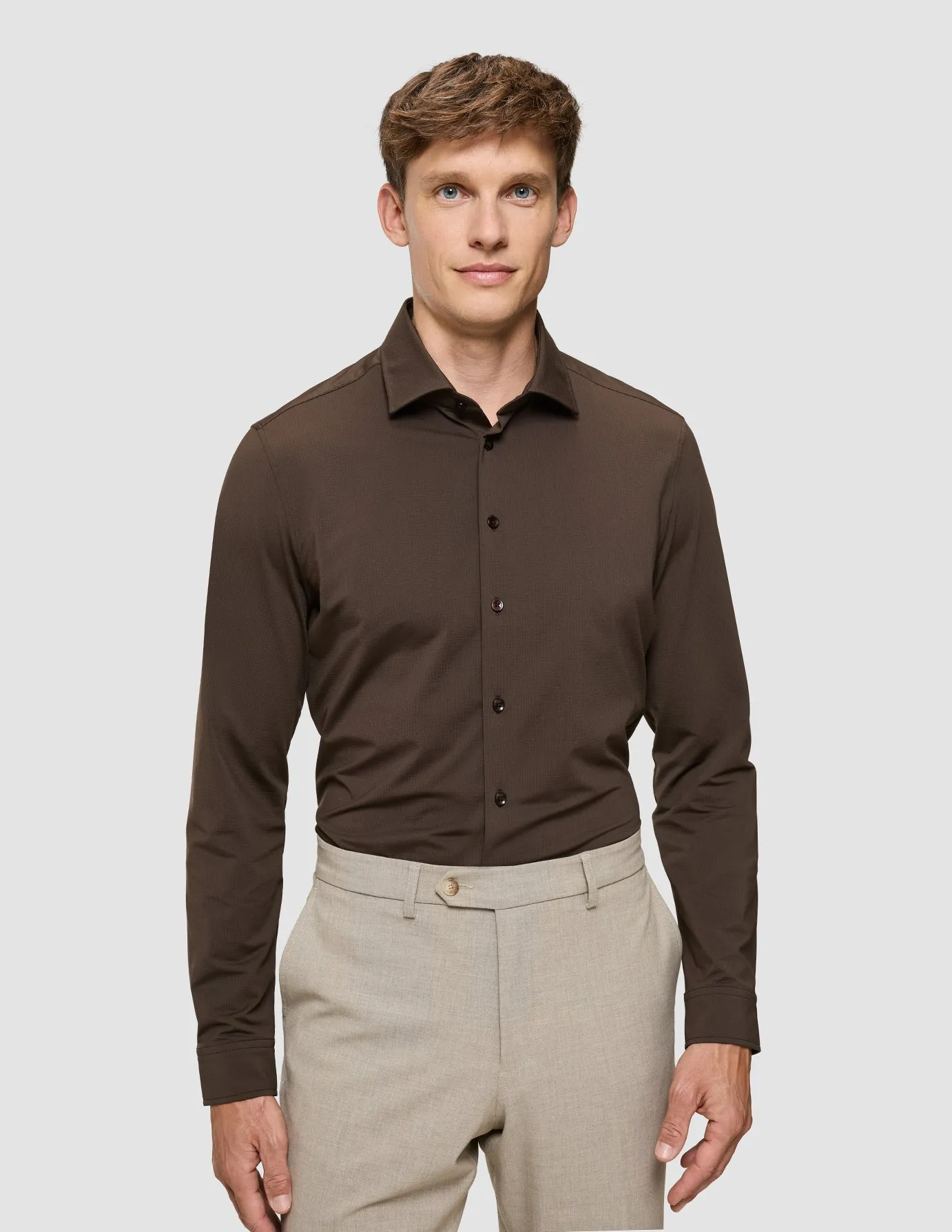 Travel Shirt Saddle Brown Slim Rooftop Bar