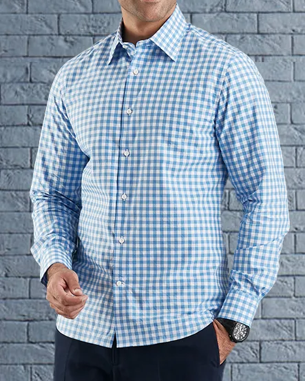 Blue on White Broad Gingham Checks Shirt Layering Piece