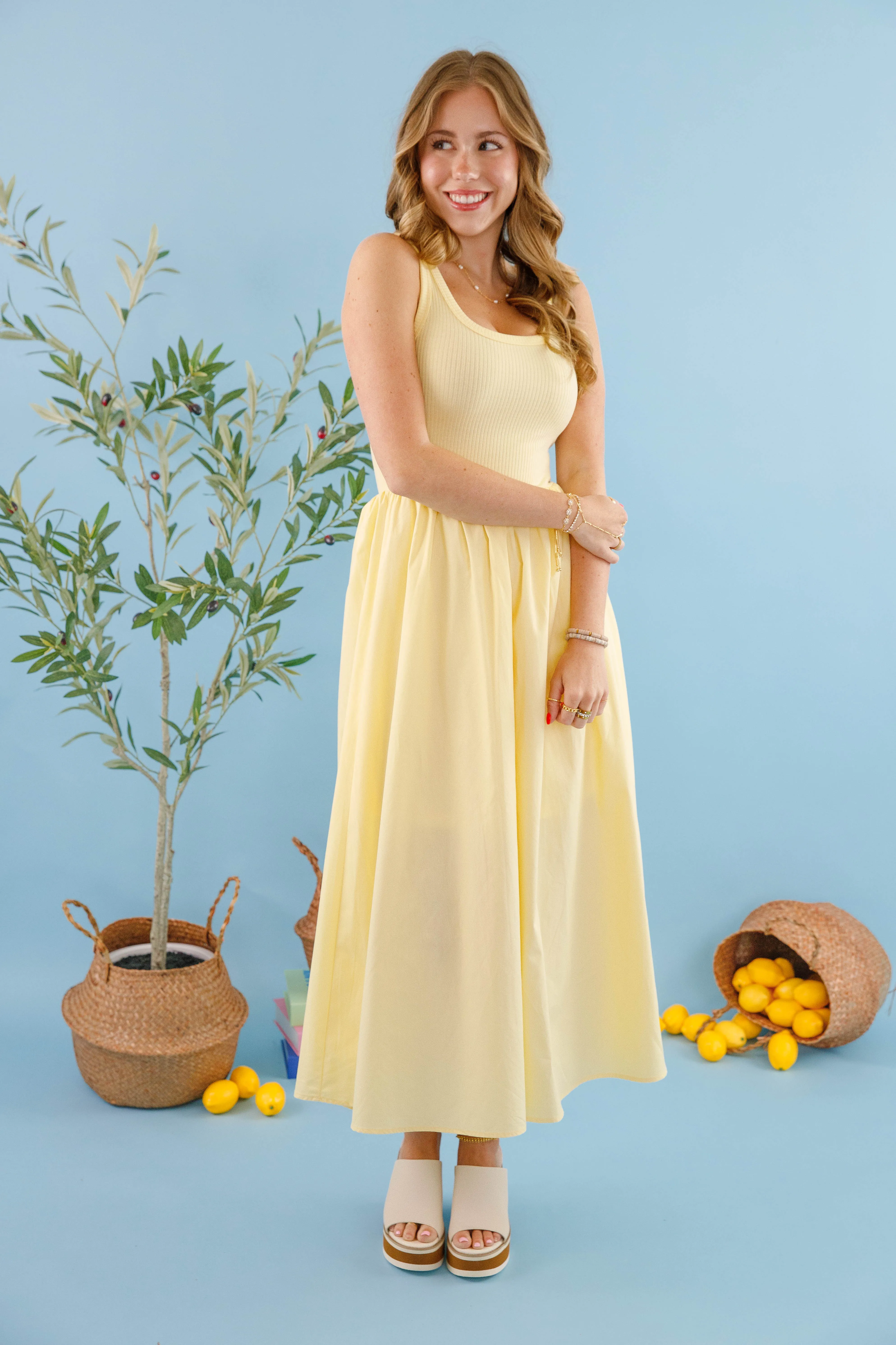 On The Bright Side Midi Dress Cozy Vibe Patterned-Fabric