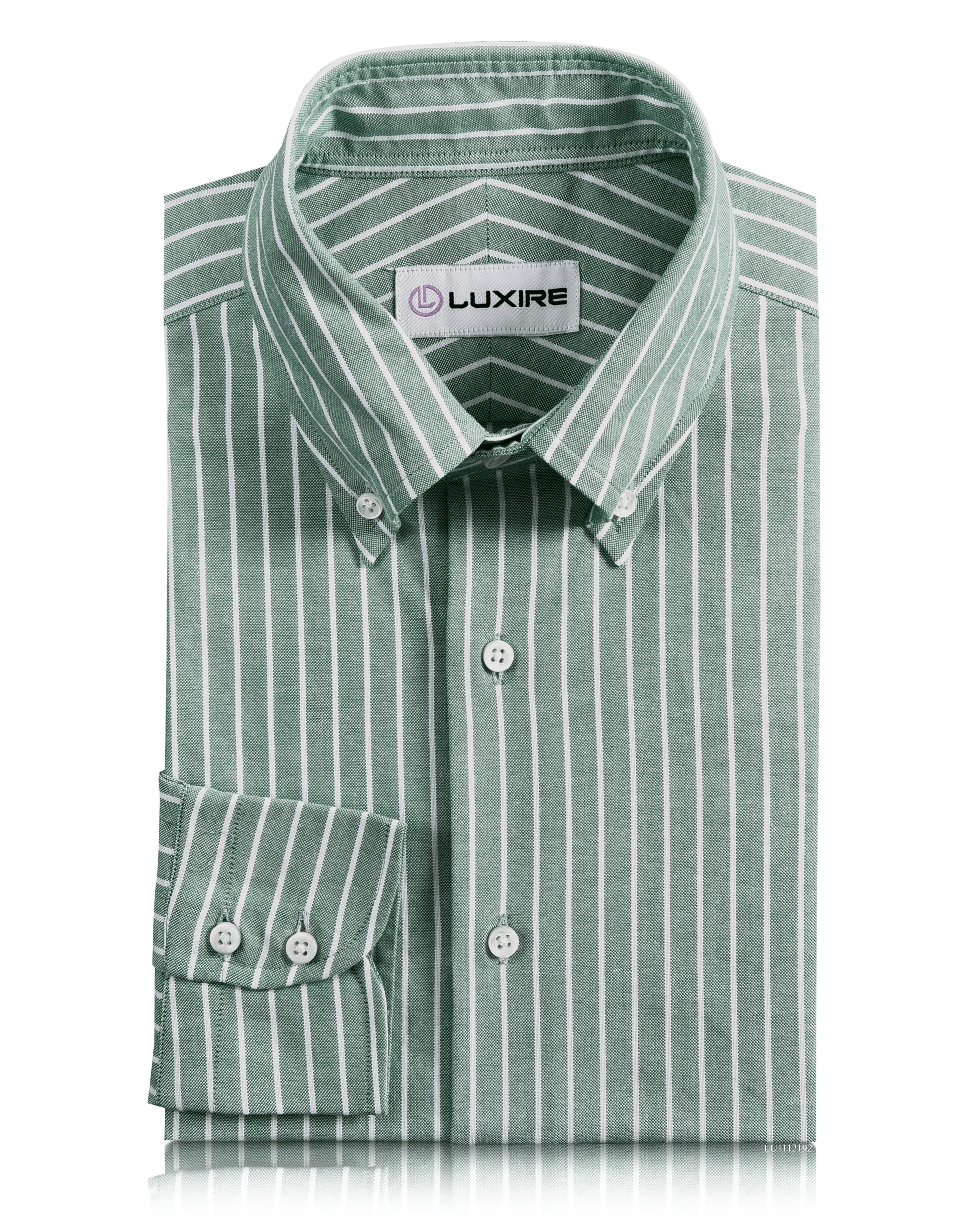 White Stripes On Fern Green Oxford Shirt Fitted Shape Cocktail Event