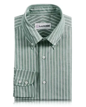 White Stripes On Fern Green Oxford Shirt Fitted Shape Cocktail Event