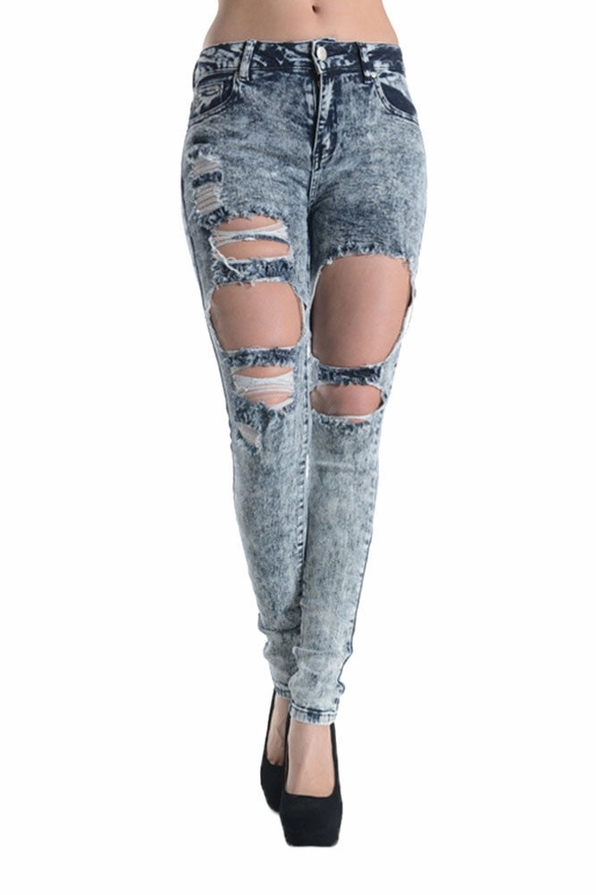 SlimFit Acid Wash Destroyed Skinny Fit Jeans