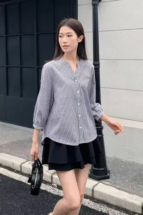 Trevor Cuffed Sleeves Stripe Shirt Grey MeshPanelIntegration